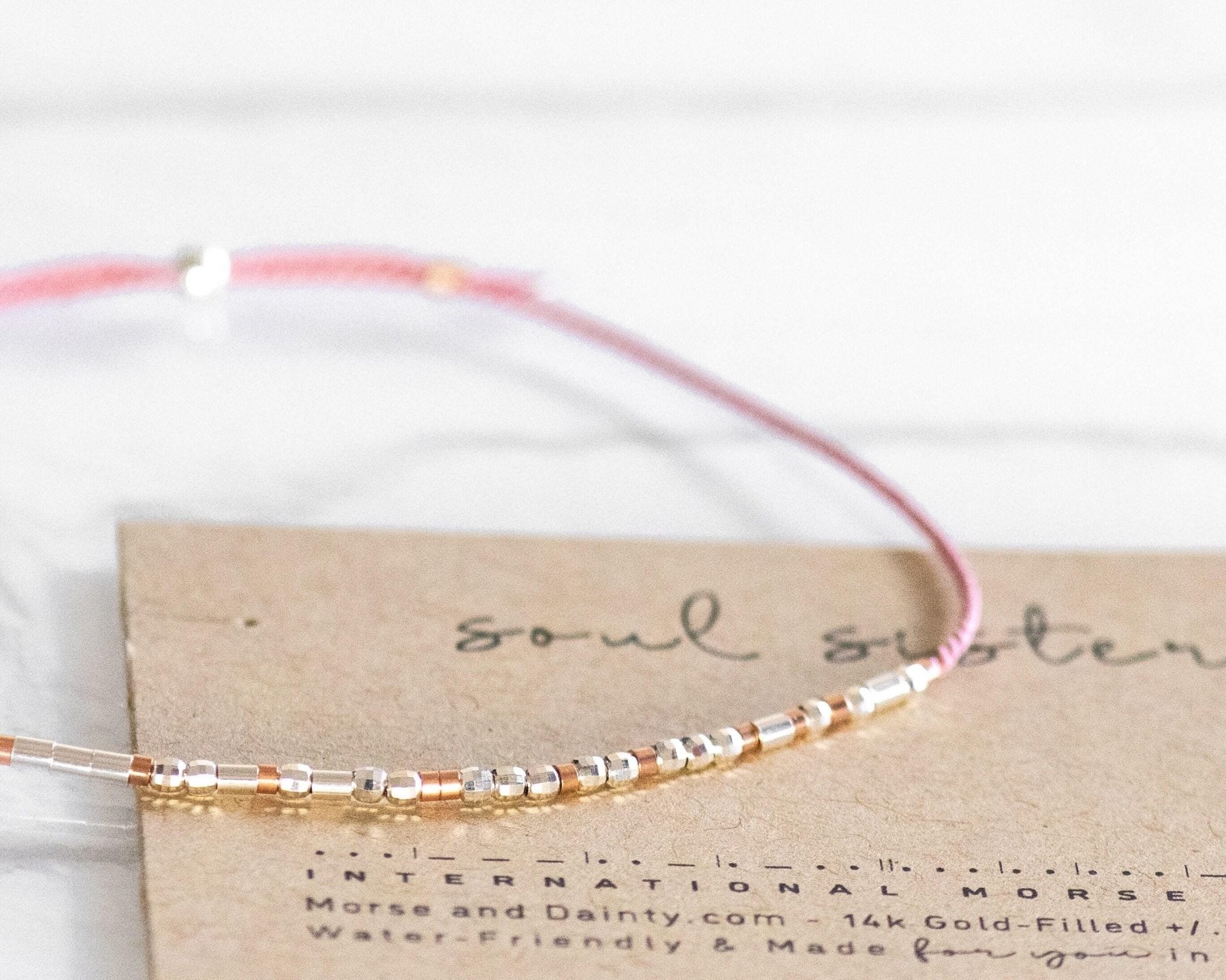 Bestie Morse Code Bracelet - Dainty 14K Gold & Silver Jewelry by Olivia Cactus