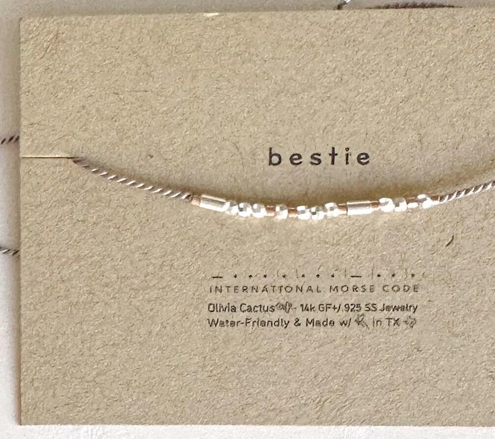 Bestie Morse Code Bracelet - Dainty 14K Gold & Silver Jewelry by Olivia Cactus
