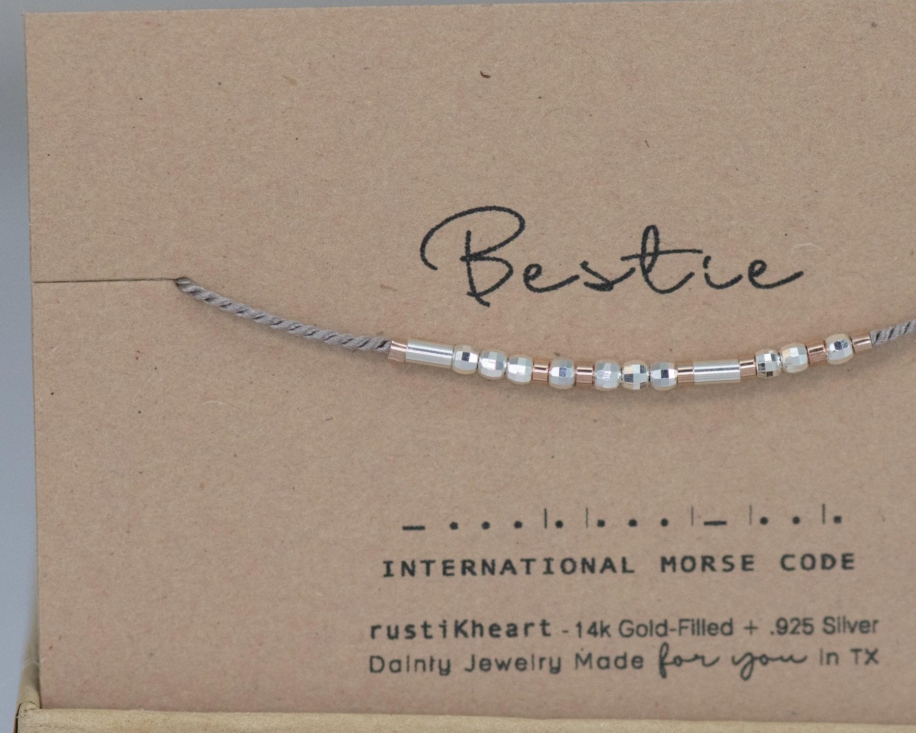Bestie Morse Code Bracelet - Dainty 14K Gold & Silver Jewelry by Olivia Cactus