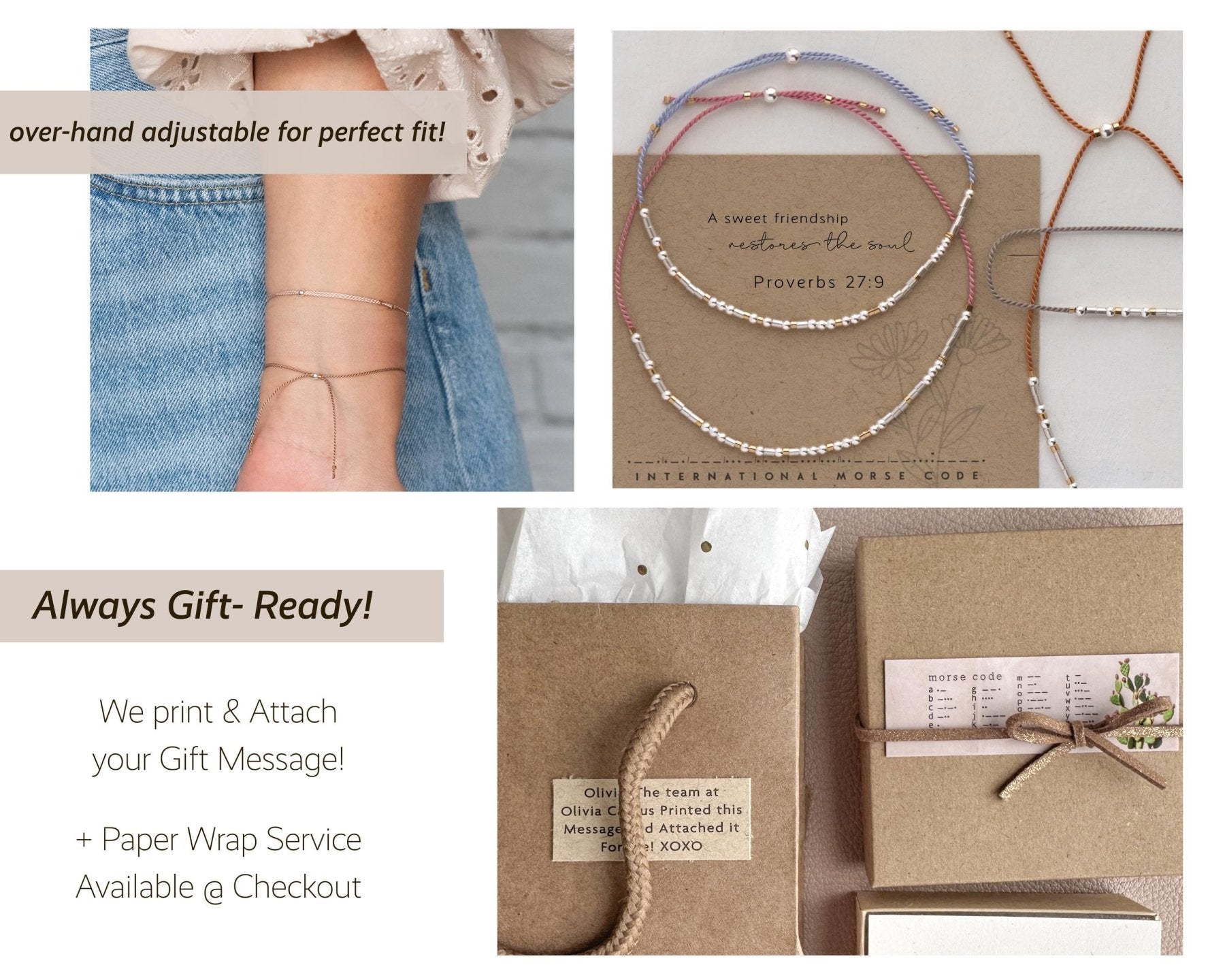 Bestie Morse Code Bracelet - Dainty 14K Gold & Silver Jewelry by Olivia Cactus