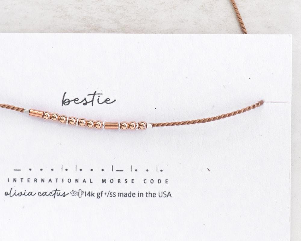 Bestie Morse Code Bracelet - Dainty 14K Gold & Silver Jewelry by Olivia Cactus