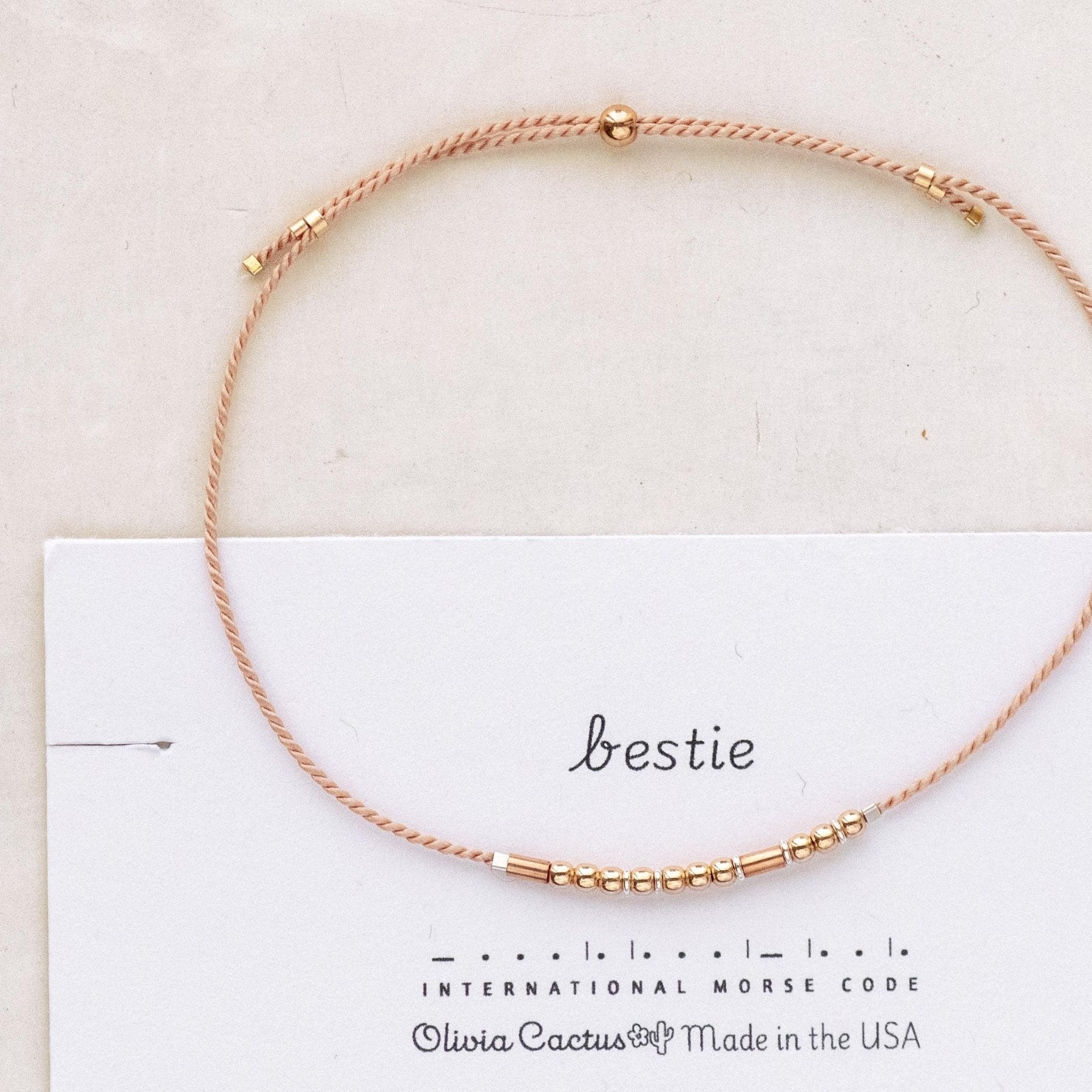 Bestie Morse Code Bracelet - Dainty 14K Gold & Silver Jewelry by Olivia Cactus