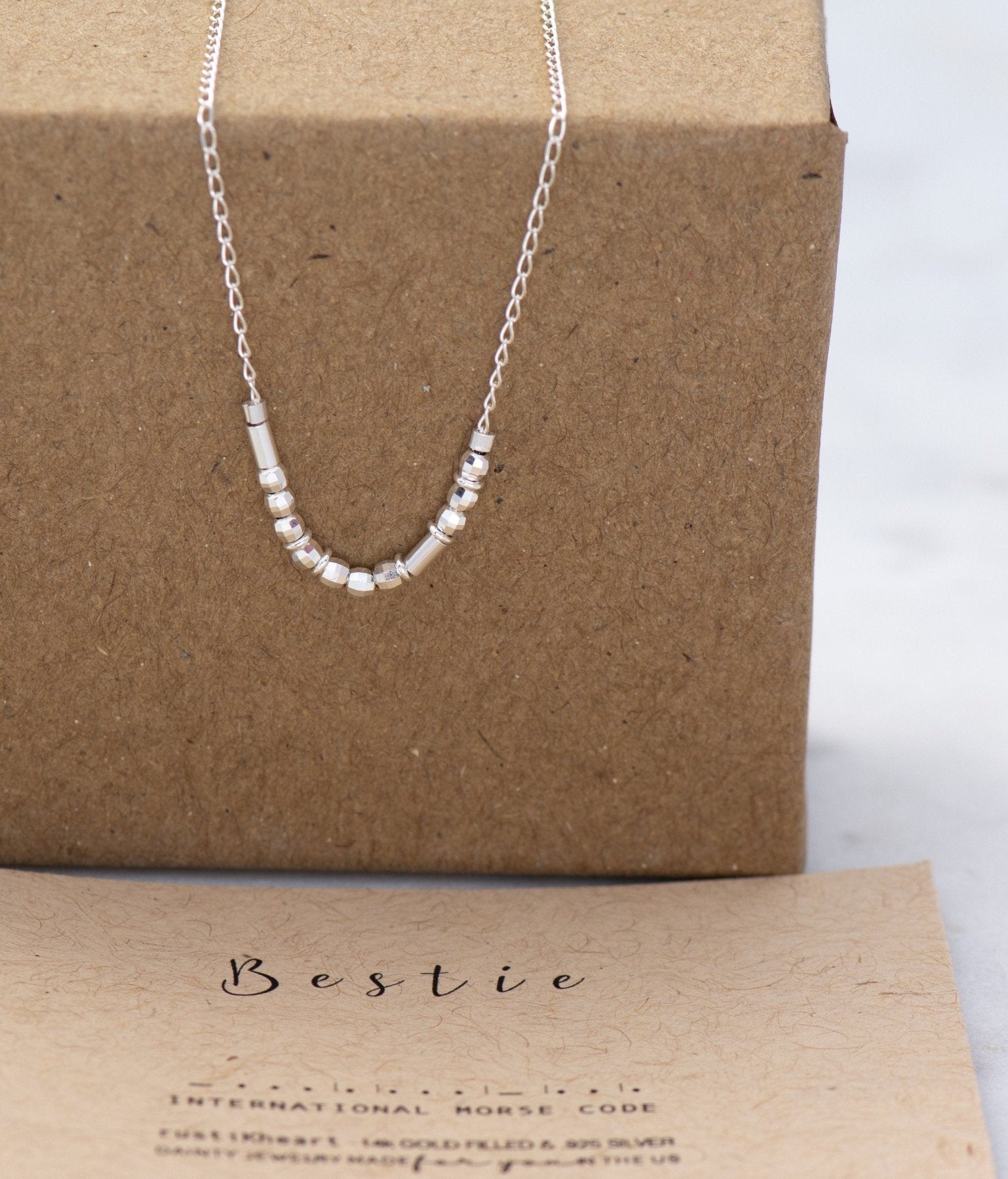 Bestie Morse Code Necklace - Dainty 14K Gold & Silver Jewelry by Olivia Cactus