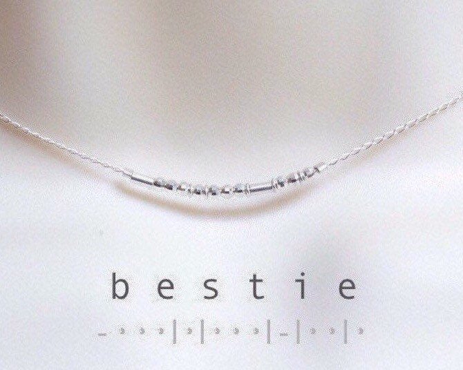 Bestie Morse Code Necklace - Dainty 14K Gold & Silver Jewelry by Olivia Cactus