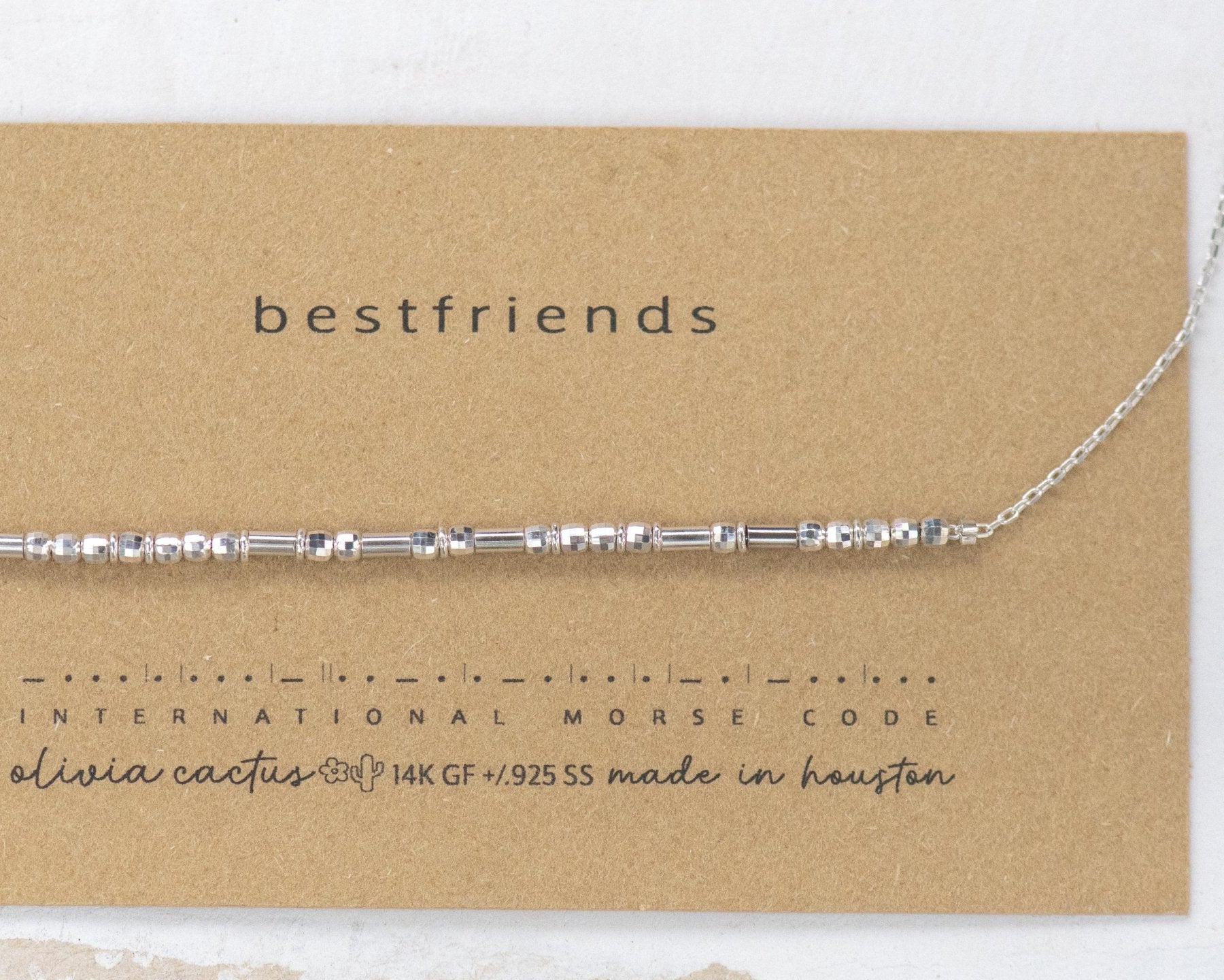 Bestie Morse Code Necklace - Dainty 14K Gold & Silver Jewelry by Olivia Cactus