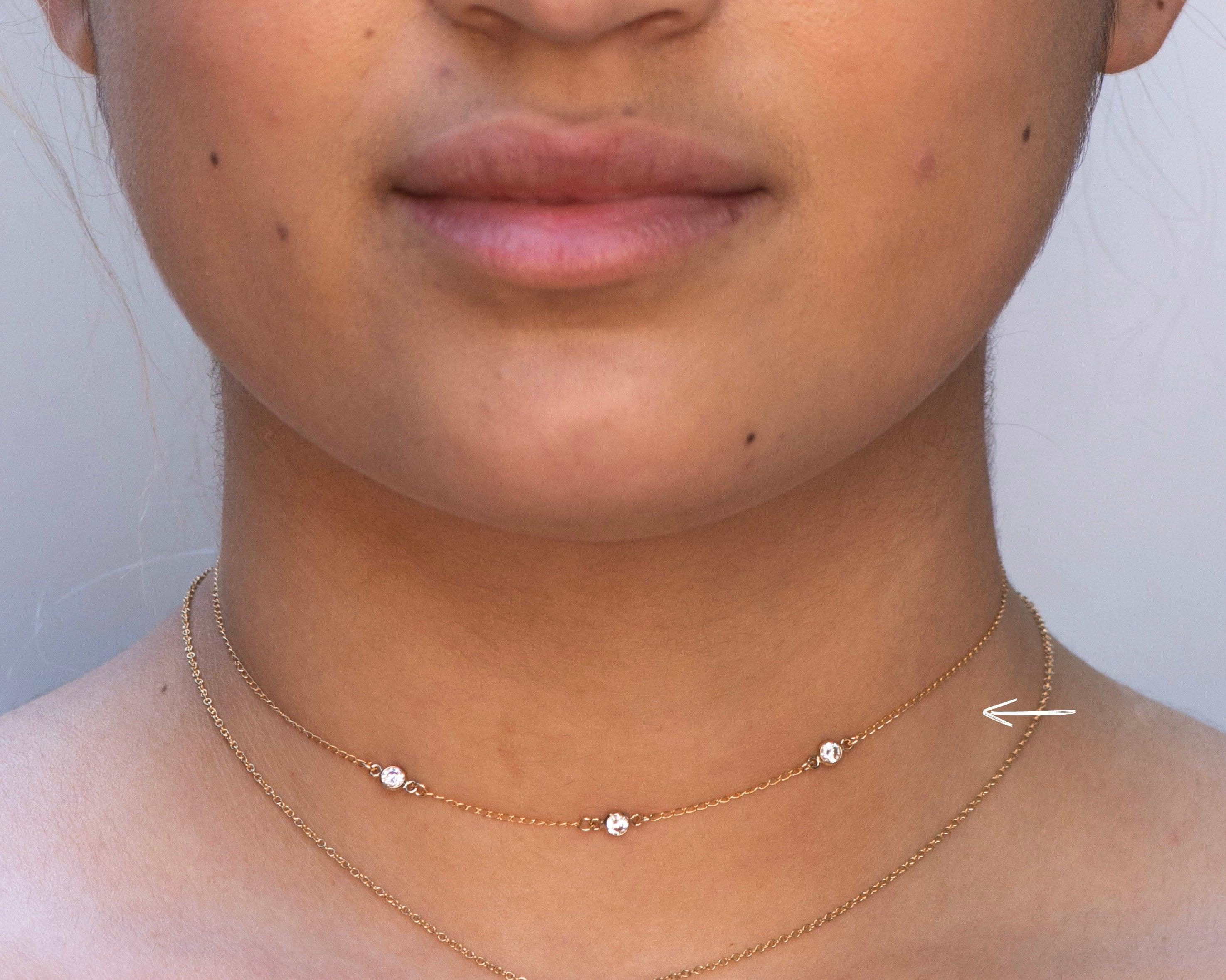 Choker (Single Strand) with 3 tiny Diamond-Cut Premium CZ Charms Morse and Dainty Jewelry by Olivia Cactus