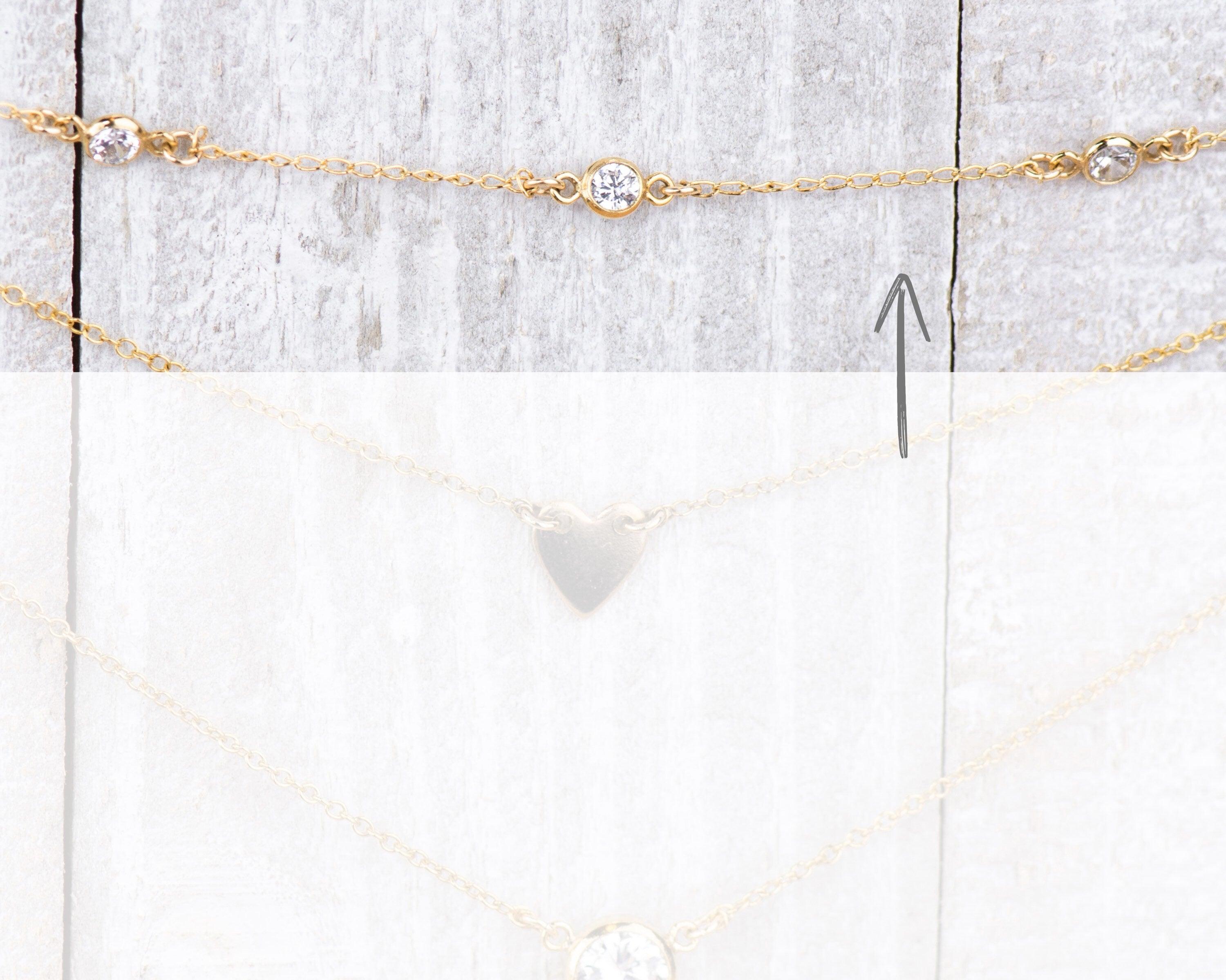 Choker (Single Strand) with 3 tiny Diamond-Cut Premium CZ Charms Morse and Dainty Jewelry by Olivia Cactus