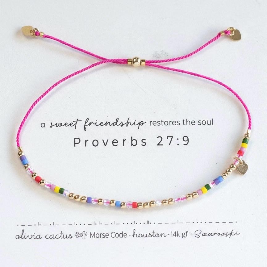 Colorful Swarovski Morse Friendship Bracelet - Dainty 14K Gold & Silver Jewelry by Olivia Cactus