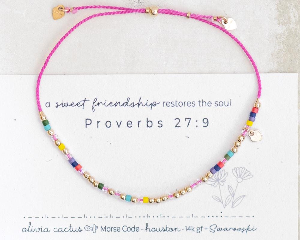 Colorful Swarovski Morse Friendship Bracelet - Dainty 14K Gold & Silver Jewelry by Olivia Cactus