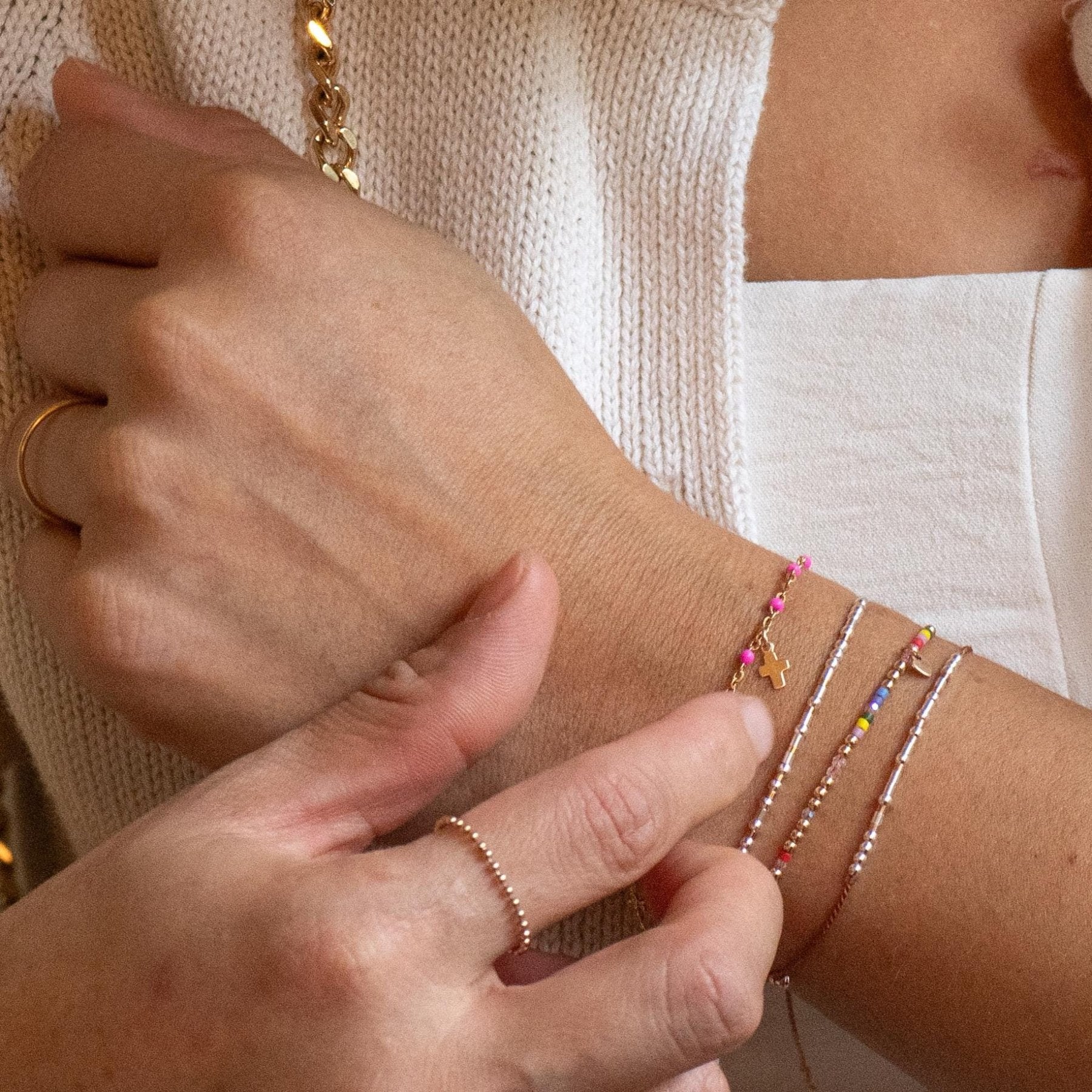 Colorful Swarovski Morse Friendship Bracelet - Dainty 14K Gold & Silver Jewelry by Olivia Cactus
