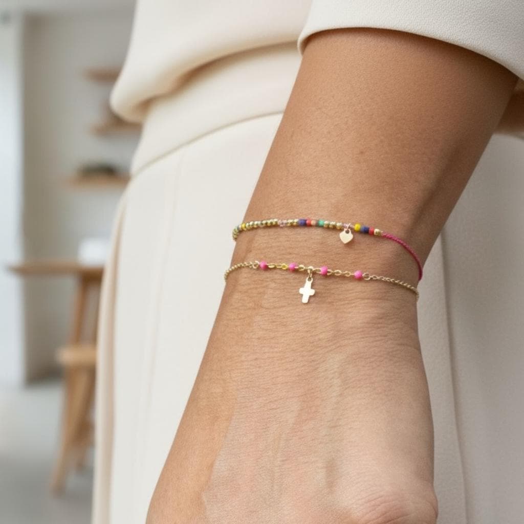 Colorful Swarovski Morse Friendship Bracelet - Dainty 14K Gold & Silver Jewelry by Olivia Cactus