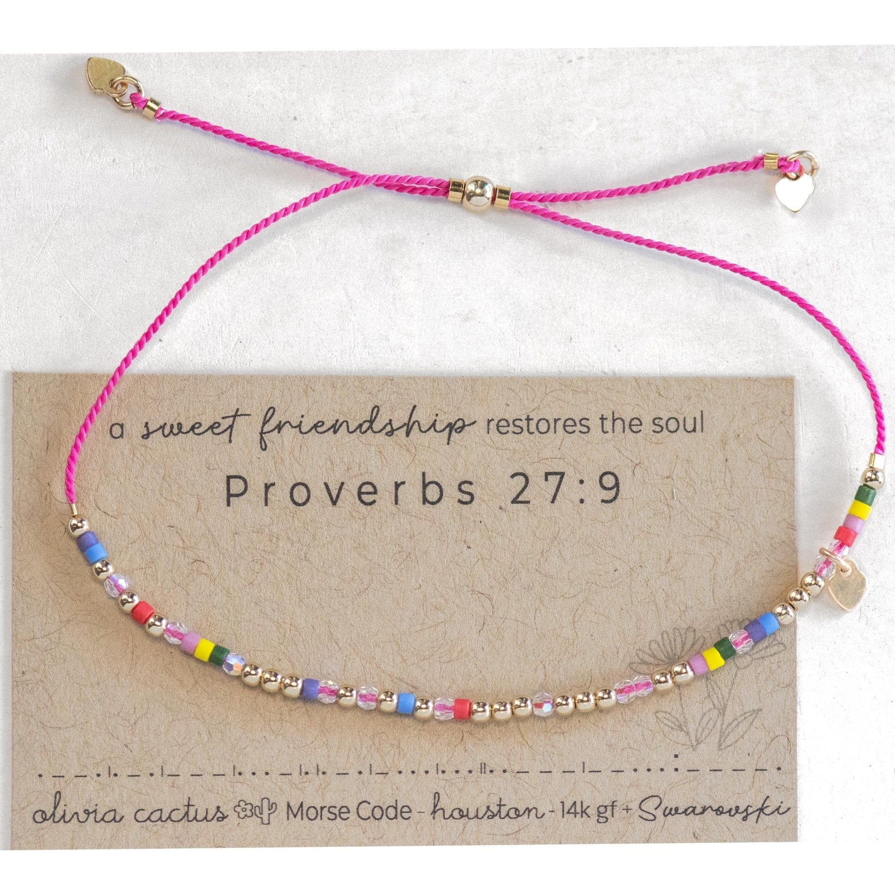 Colorful Swarovski Morse Friendship Bracelet - Dainty 14K Gold & Silver Jewelry by Olivia Cactus