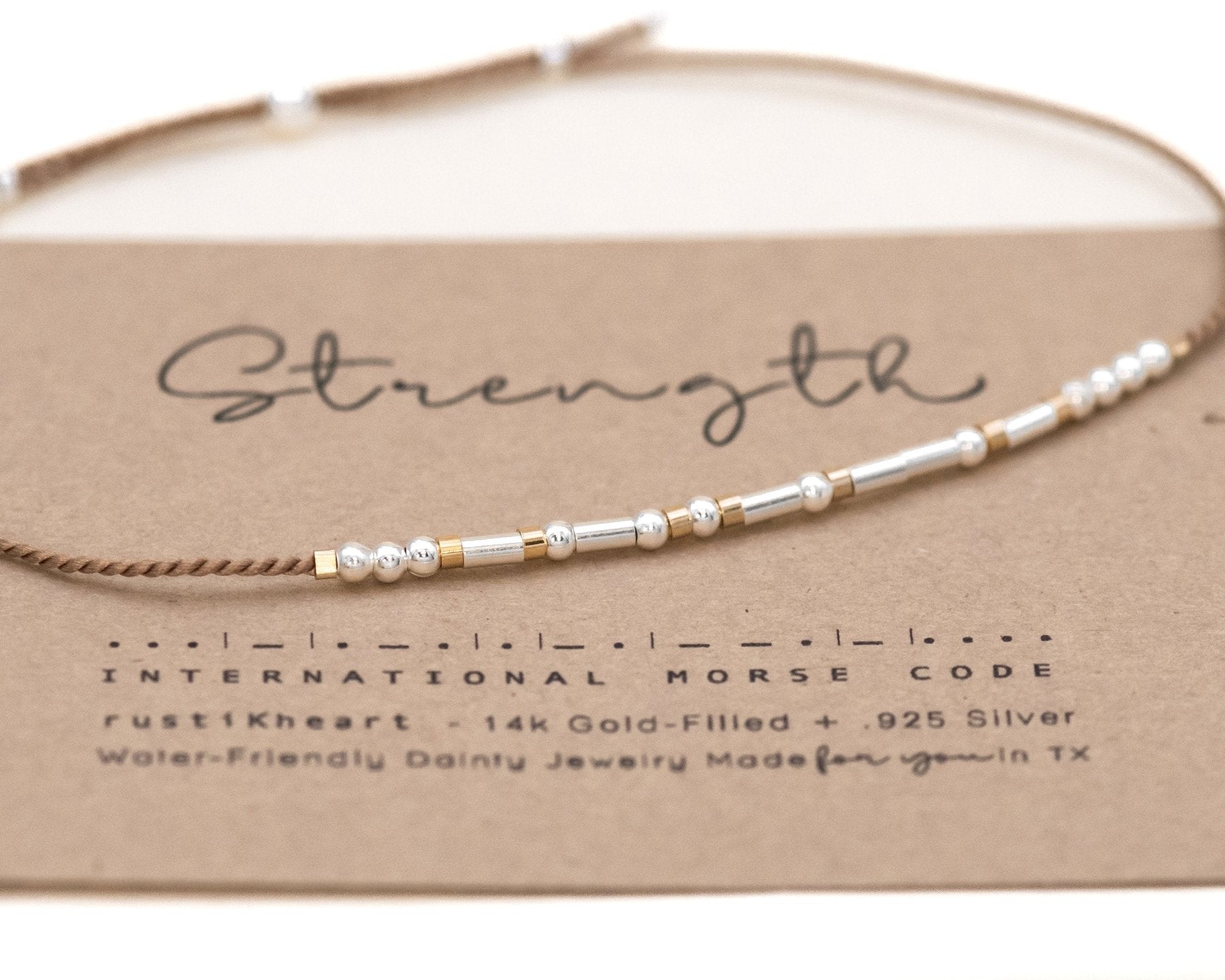 Courage Morse Code Bracelet - Dainty 14K Gold & Silver Jewelry by Olivia Cactus