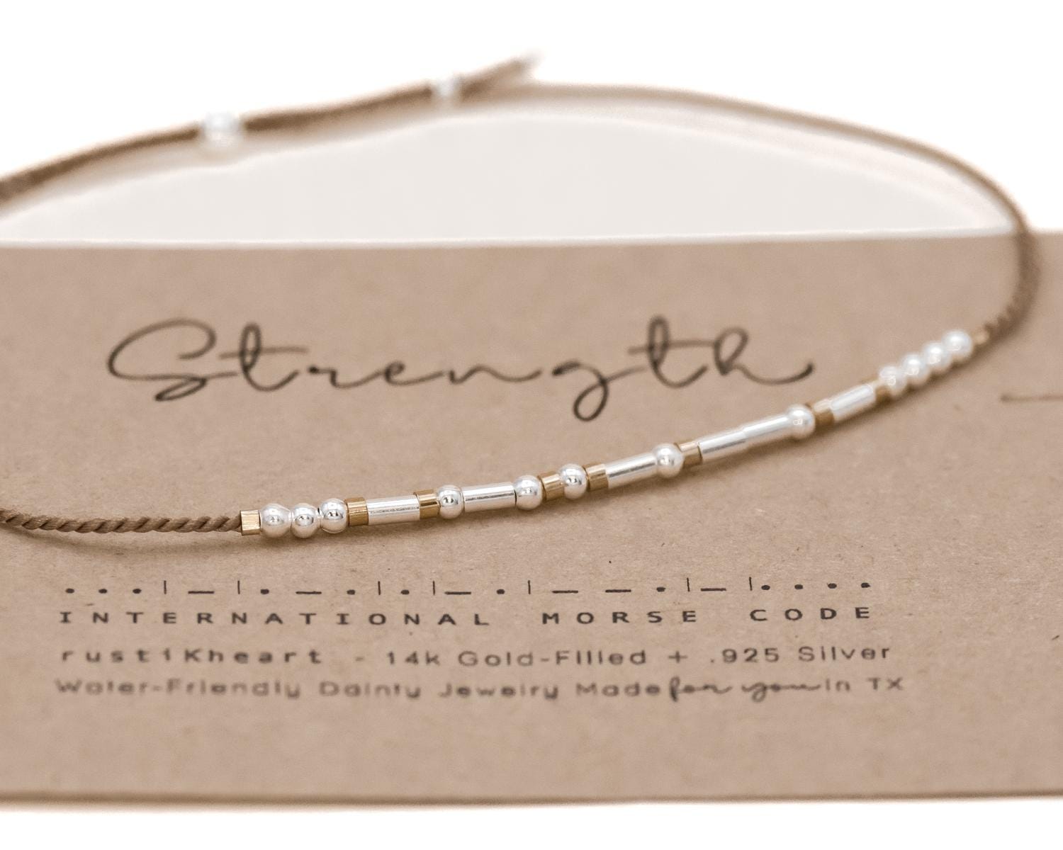 Strength Morse Code Bracelet - Dainty 14K Gold & Silver Jewelry by Olivia Cactus