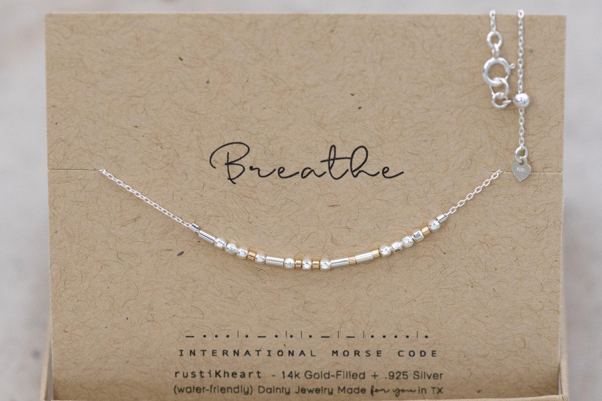 Custom Morse Code Silver Necklace - Personalized Gift Morse Code Jewelry Breathe Necklace Remember to Breathe Yoga Relax Yogi Gift Morse and Dainty Jewelry by Olivia Cactus