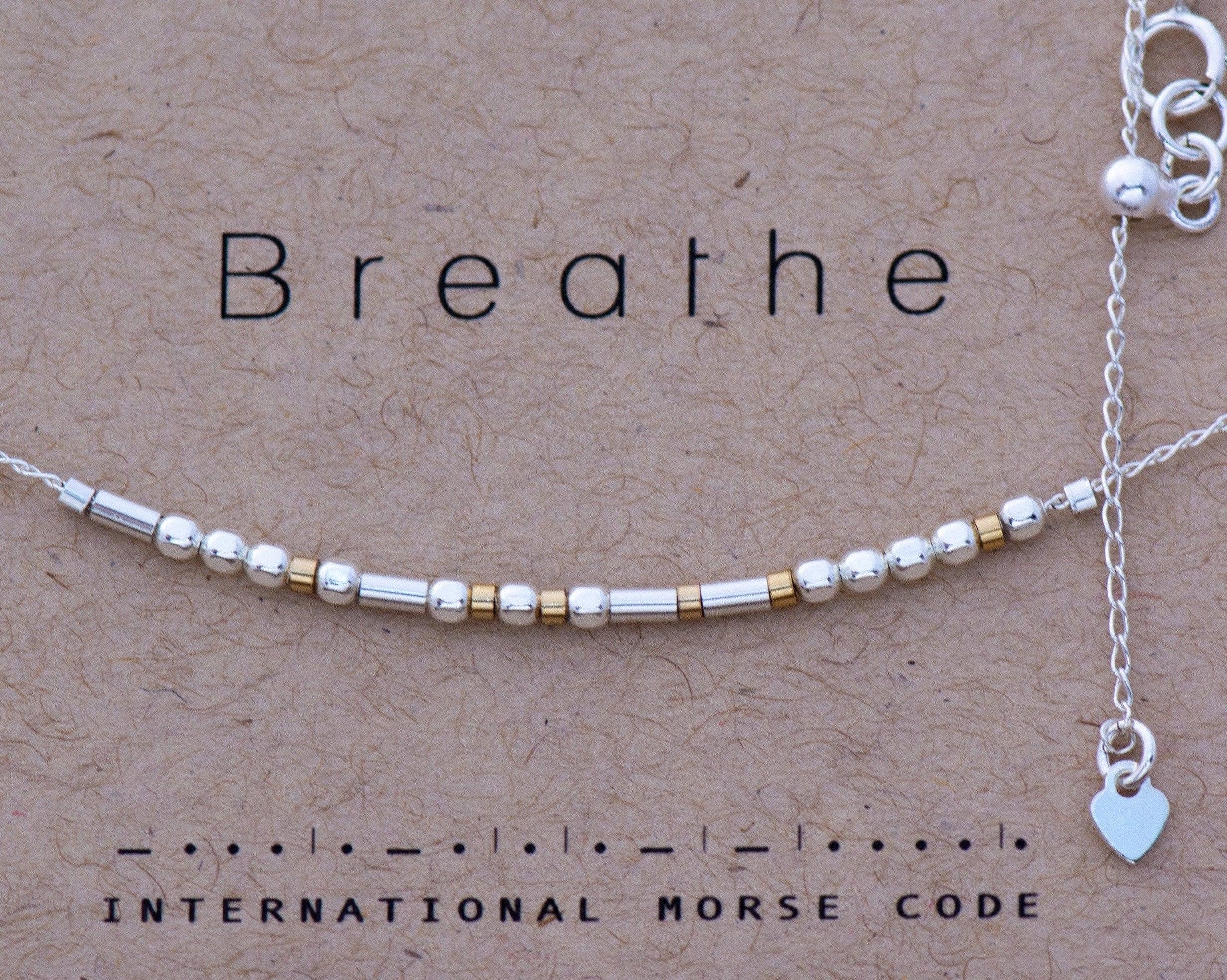 Custom Morse Code Silver Necklace - Personalized Gift Morse Code Jewelry Breathe Necklace Remember to Breathe Yoga Relax Yogi Gift Morse and Dainty Jewelry by Olivia Cactus