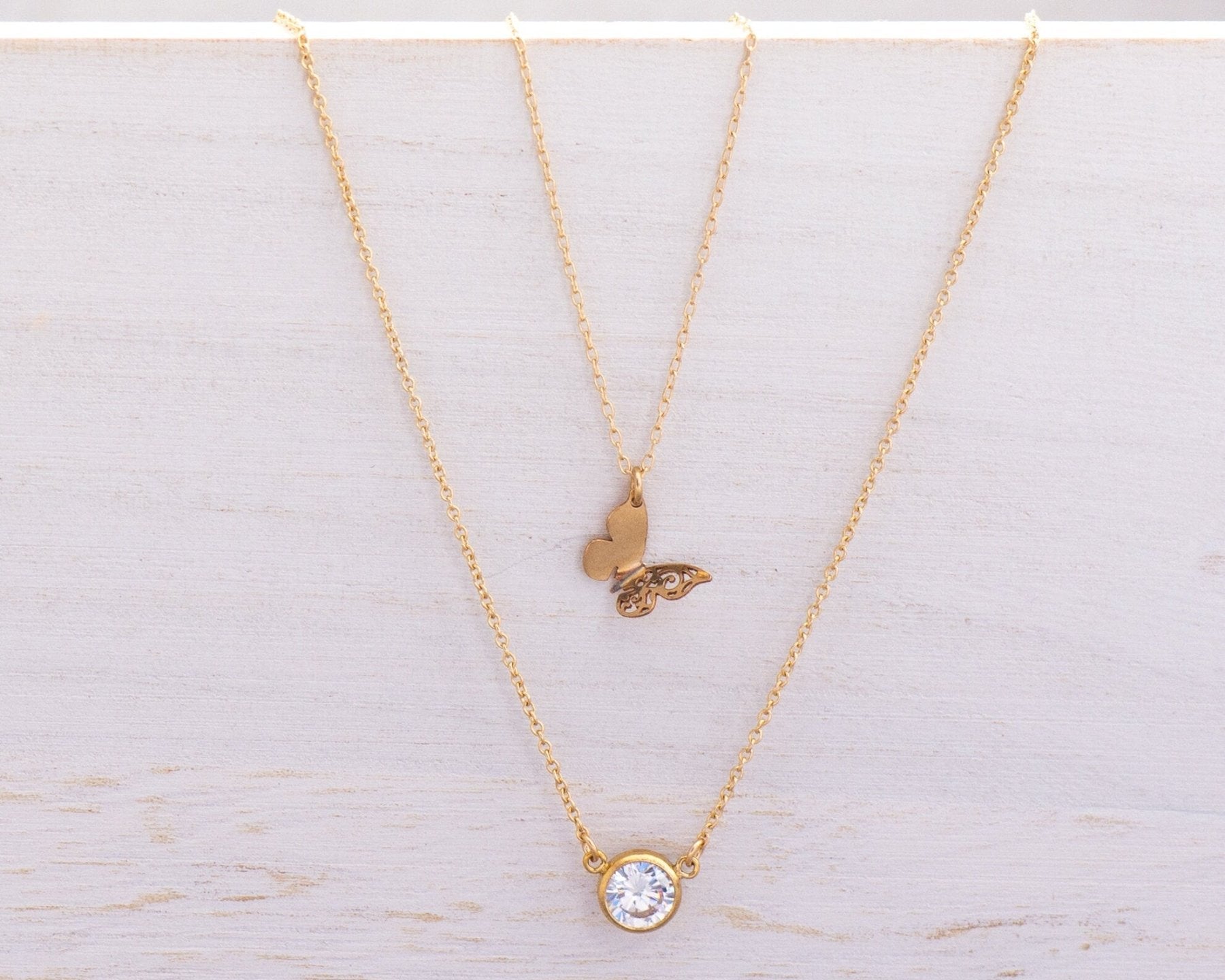 Dainty Butterfly Charm Necklace - Dainty 14K Gold & Silver Jewelry by Olivia Cactus
