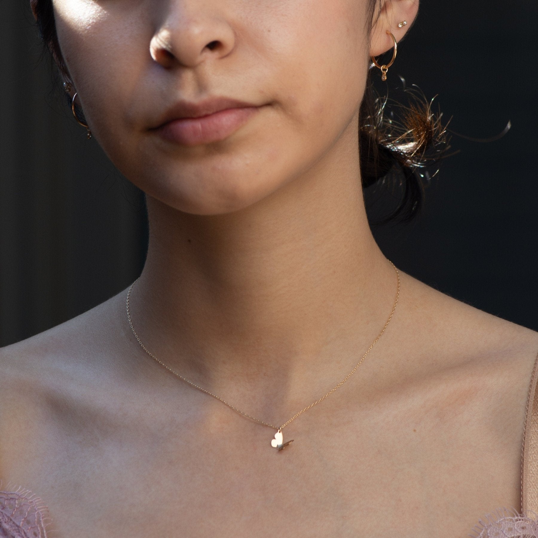 Dainty Butterfly Charm Necklace - Dainty 14K Gold & Silver Jewelry by Olivia Cactus