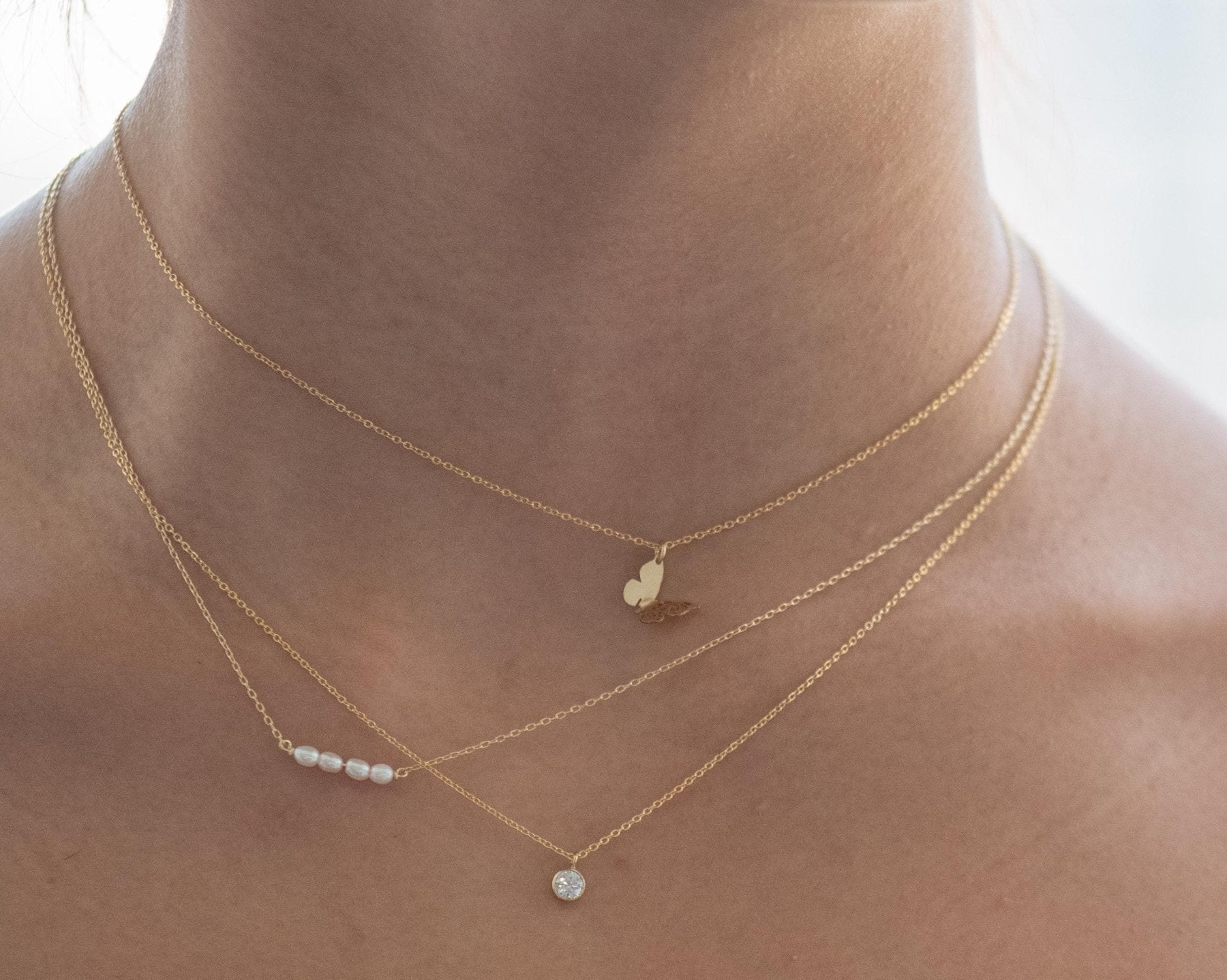 Dainty Butterfly Charm Necklace - Dainty 14K Gold & Silver Jewelry by Olivia Cactus