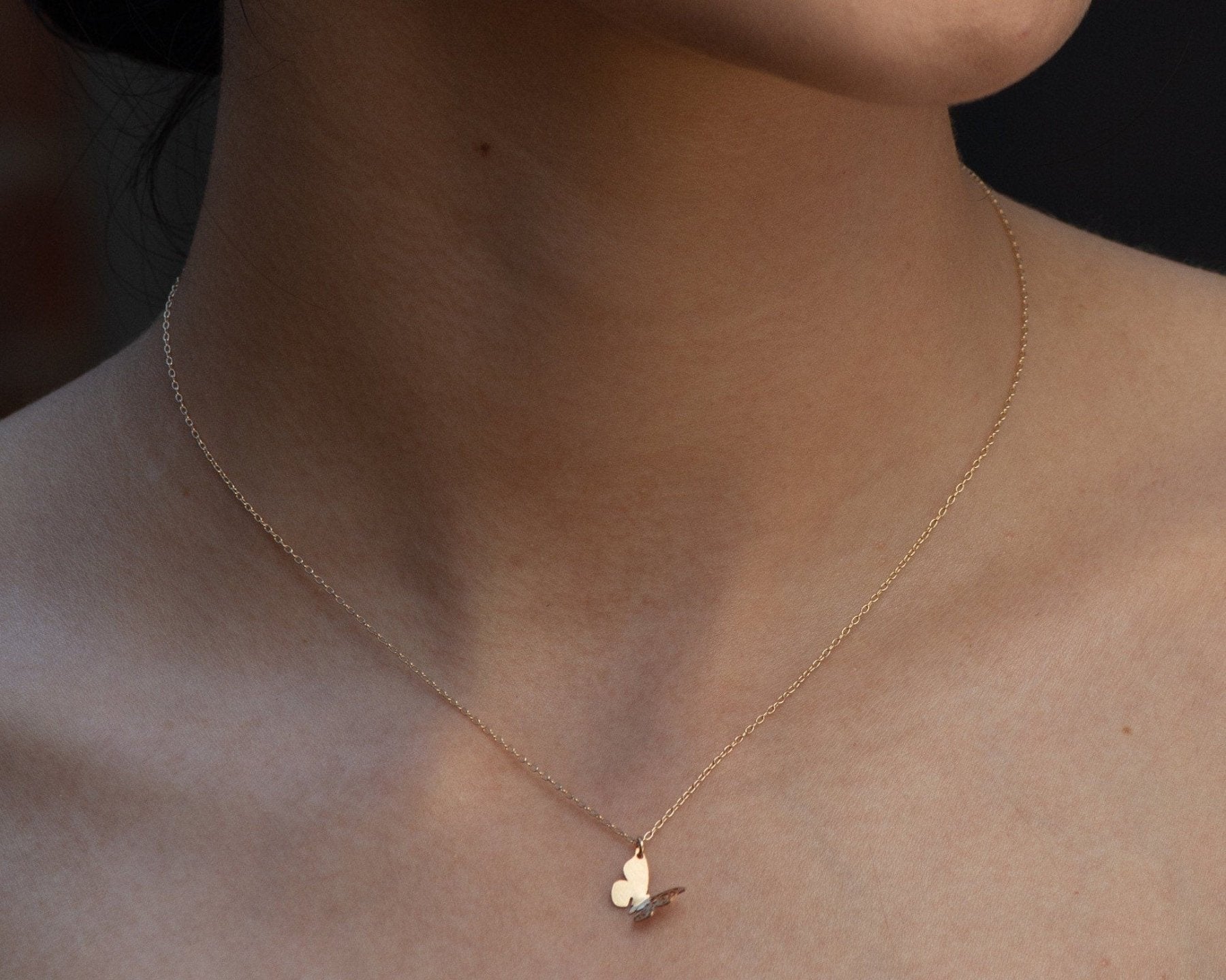 Dainty Butterfly Charm Necklace - Dainty 14K Gold & Silver Jewelry by Olivia Cactus