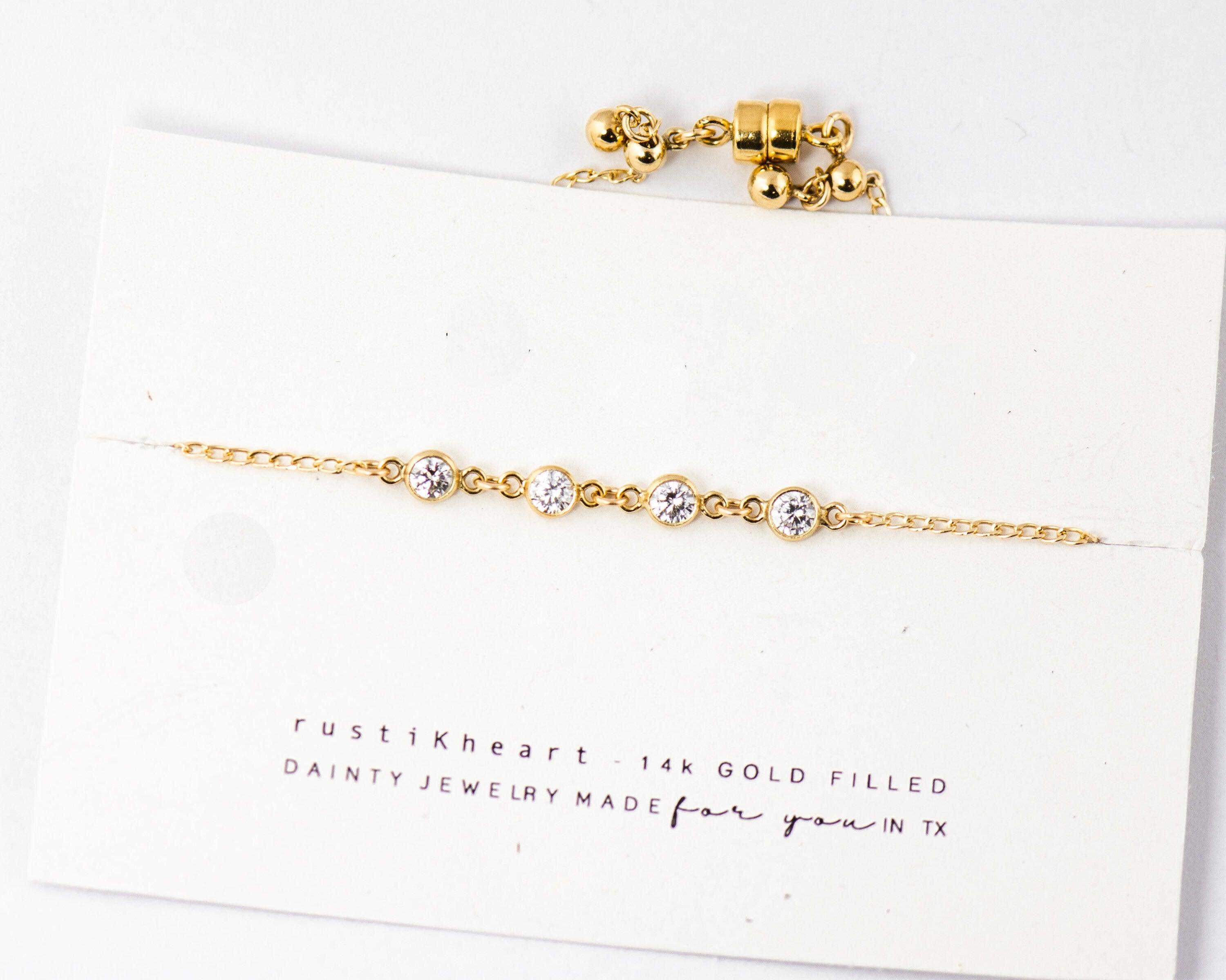 Dainty Diamond Charms CZ Bracelet Morse and Dainty Jewelry by Olivia Cactus