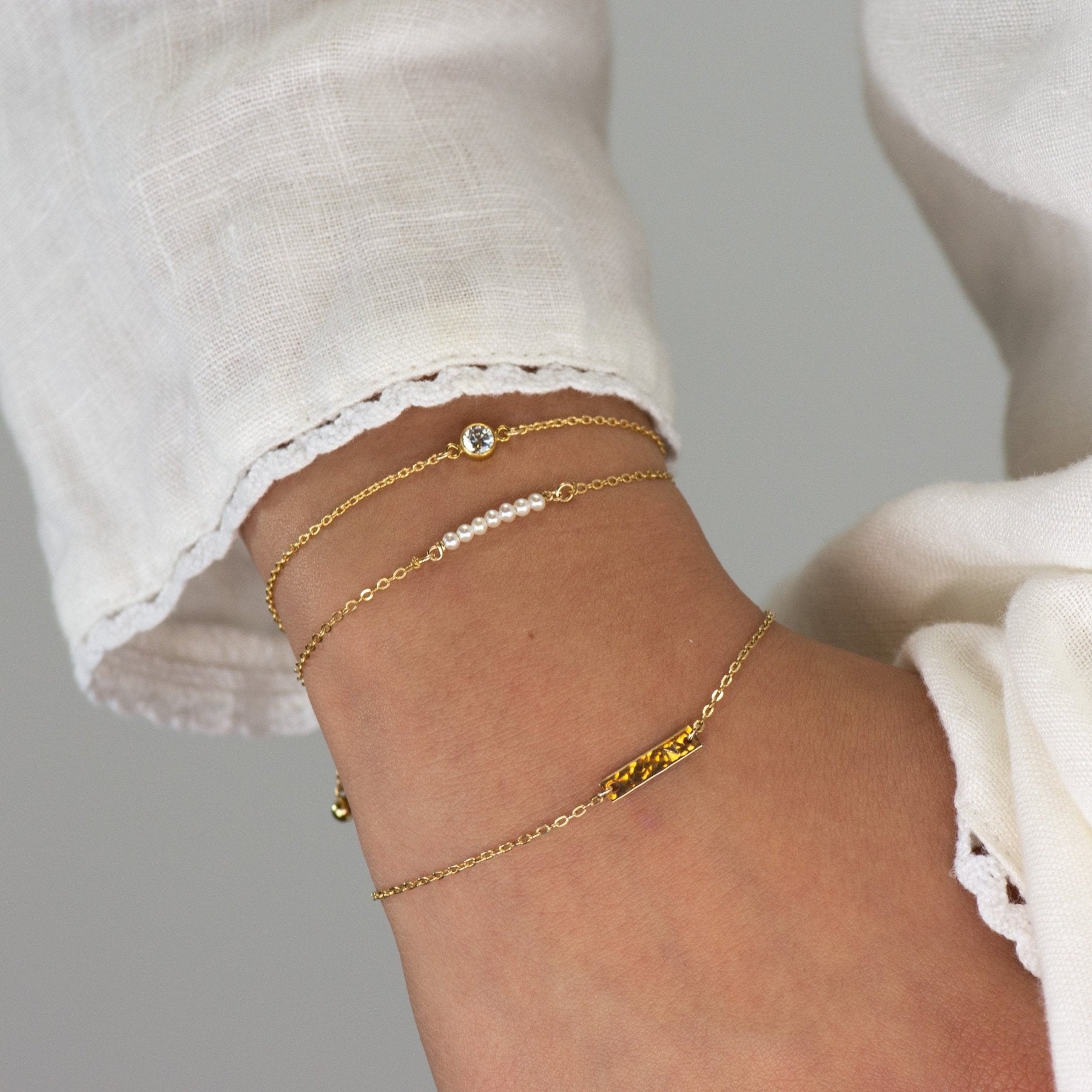 Dainty Gold CZ Bracelet 81B - Dainty 14K Gold & Silver Jewelry by Olivia Cactus