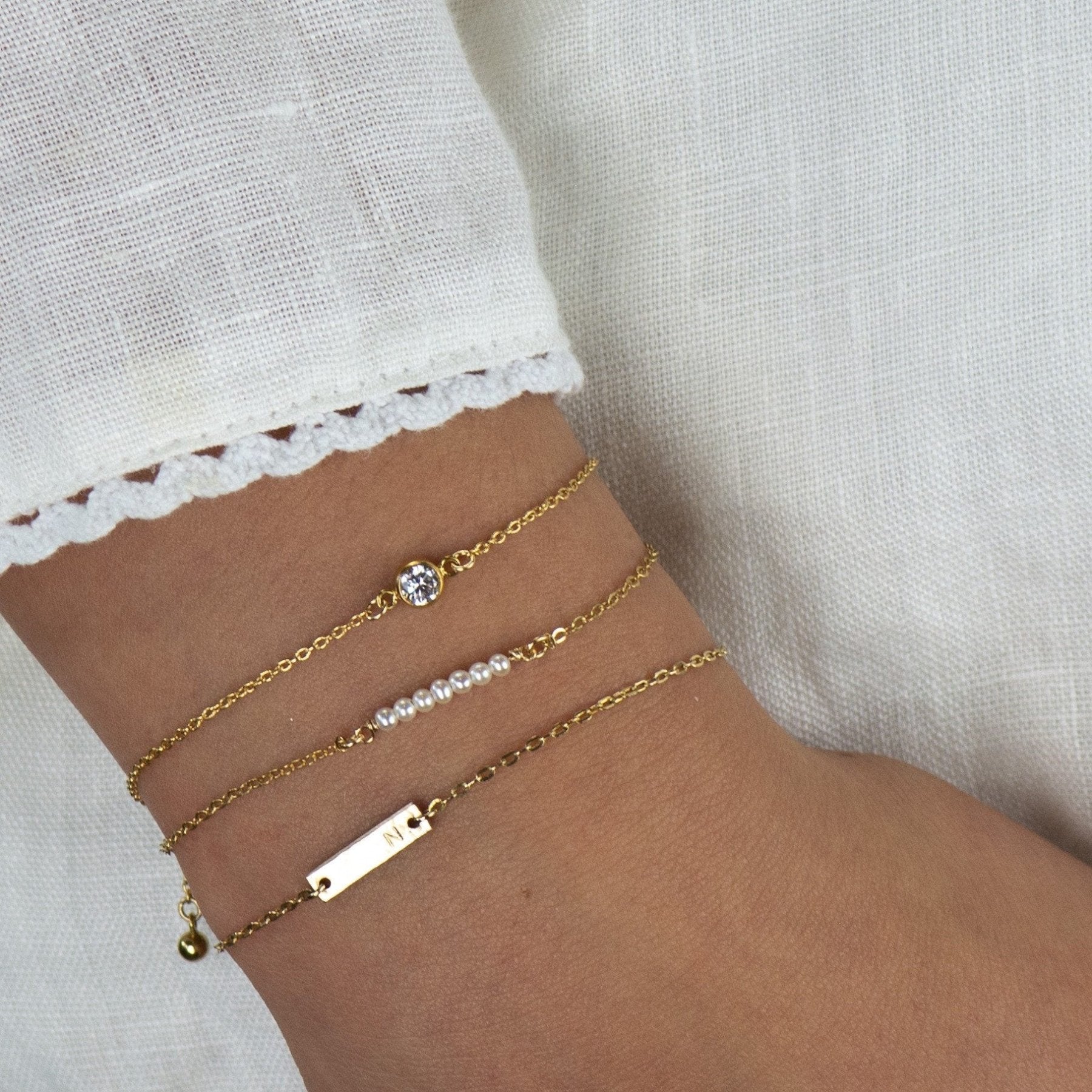 Dainty Gold CZ Bracelet 81B - Dainty 14K Gold & Silver Jewelry by Olivia Cactus