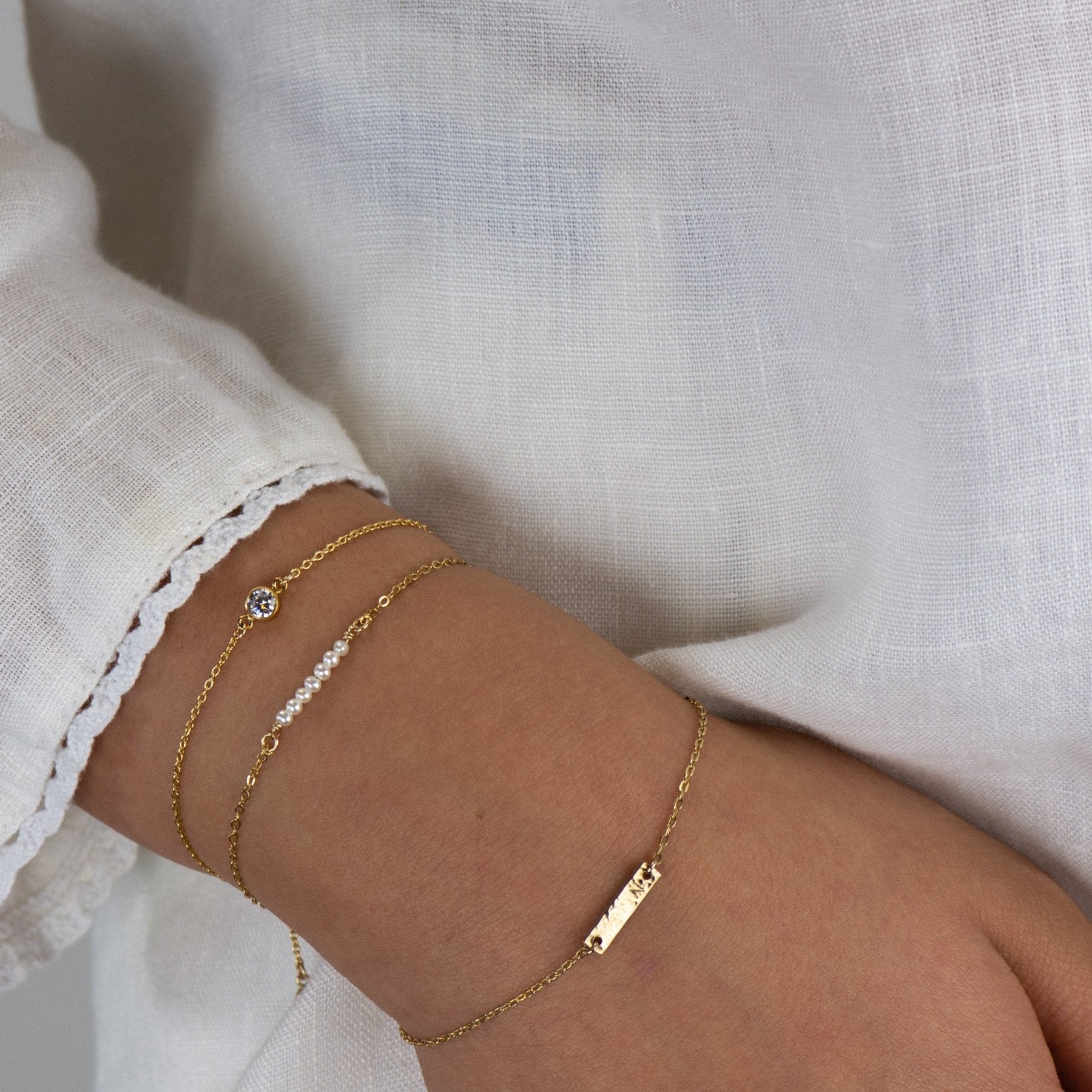 Dainty Gold CZ Bracelet 81B - Dainty 14K Gold & Silver Jewelry by Olivia Cactus