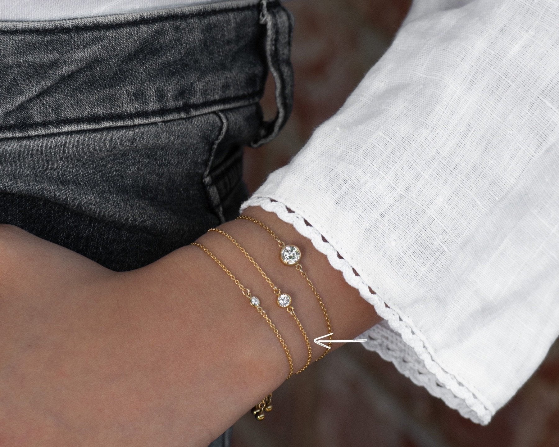 Dainty Gold CZ Bracelet 81B - Dainty 14K Gold & Silver Jewelry by Olivia Cactus
