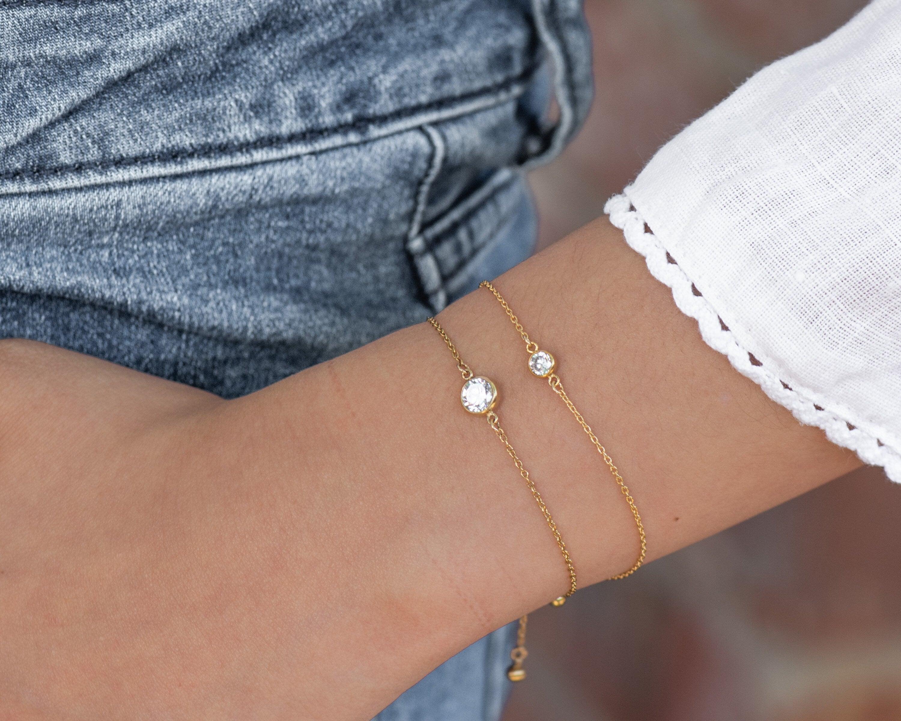 Dainty Gold CZ Bracelet 81B Morse and Dainty Jewelry by Olivia Cactus