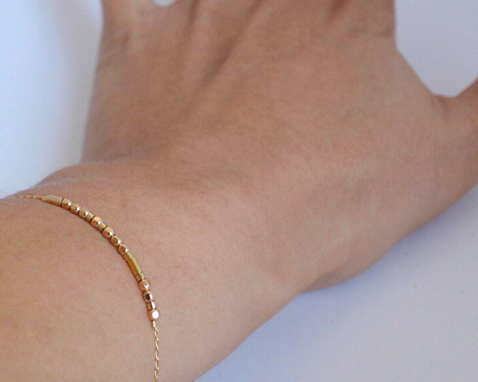 Dainty Morse Code Bracelet - Dainty 14K Gold & Silver Jewelry by Olivia Cactus