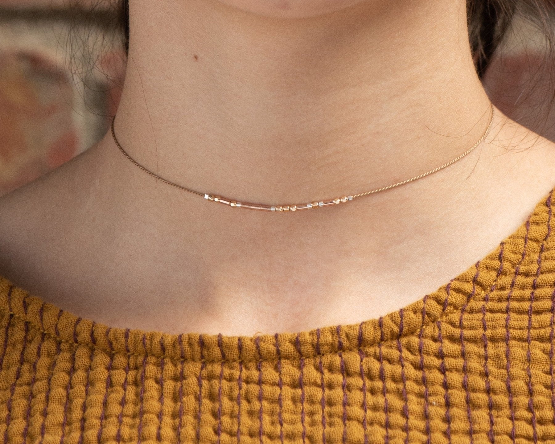 Dainty Morse Code Necklace - Dainty 14K Gold & Silver Jewelry by Olivia Cactus