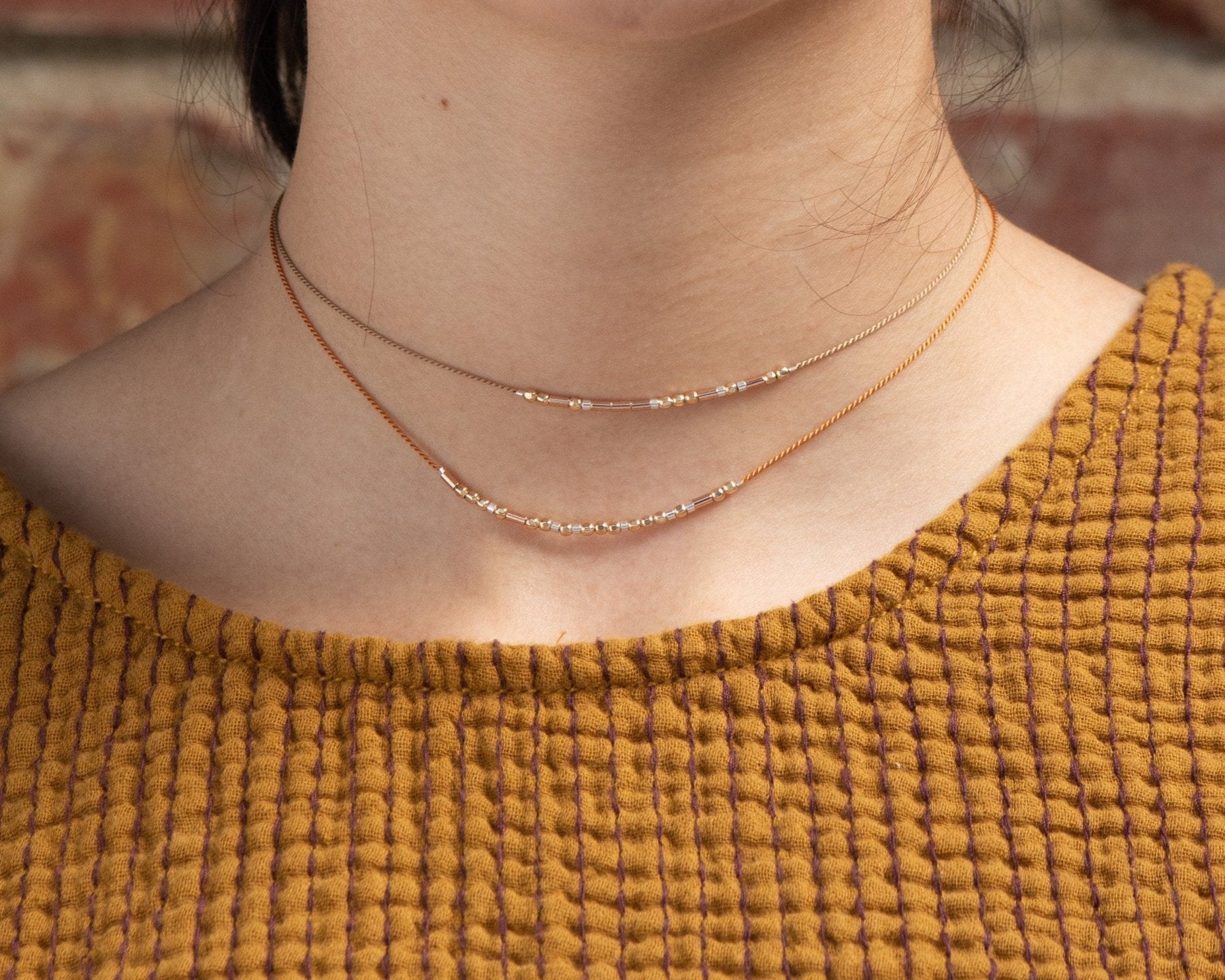 Dainty Morse Code Necklace - Dainty 14K Gold & Silver Jewelry by Olivia Cactus