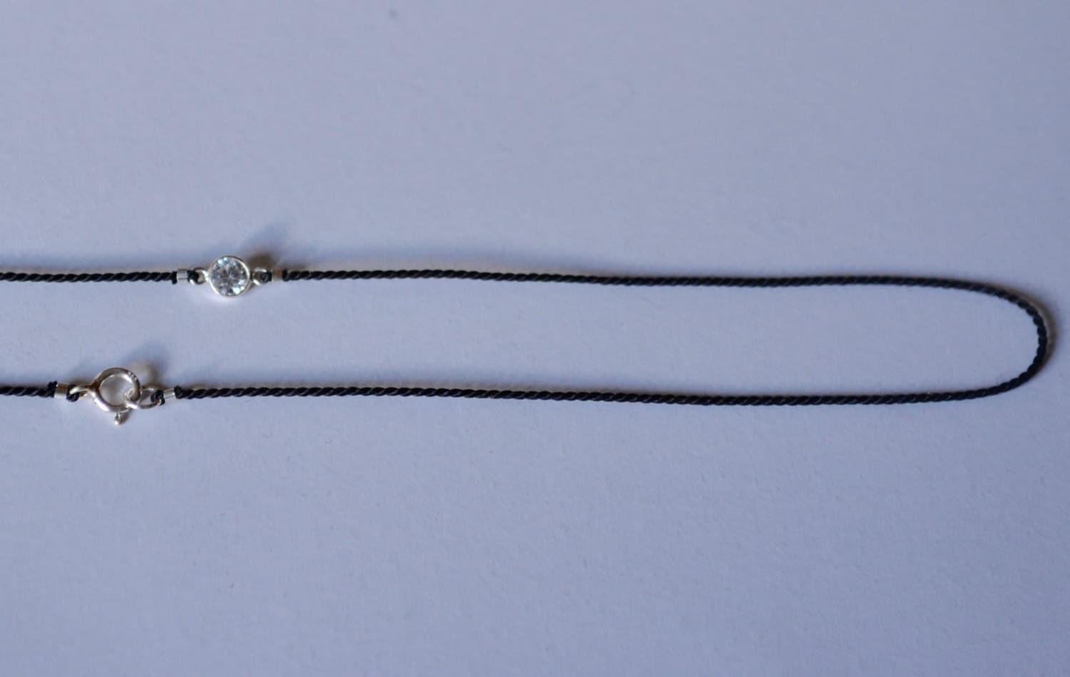 Delicate Silver Diamond Charm on Cord Choker Morse and Dainty Jewelry by Olivia Cactus