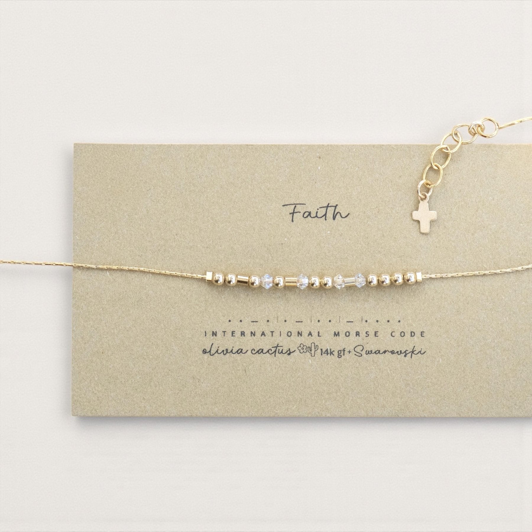 Faith Morse Code Bracelet on Chain - Dainty 14K Gold & Silver Jewelry by Olivia Cactus