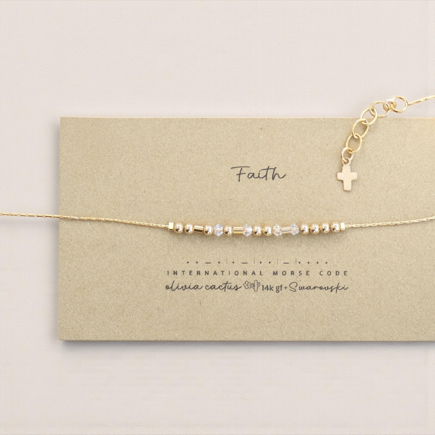 Faith Morse Code Bracelet on Chain - Dainty 14K Gold & Silver Jewelry by Olivia Cactus