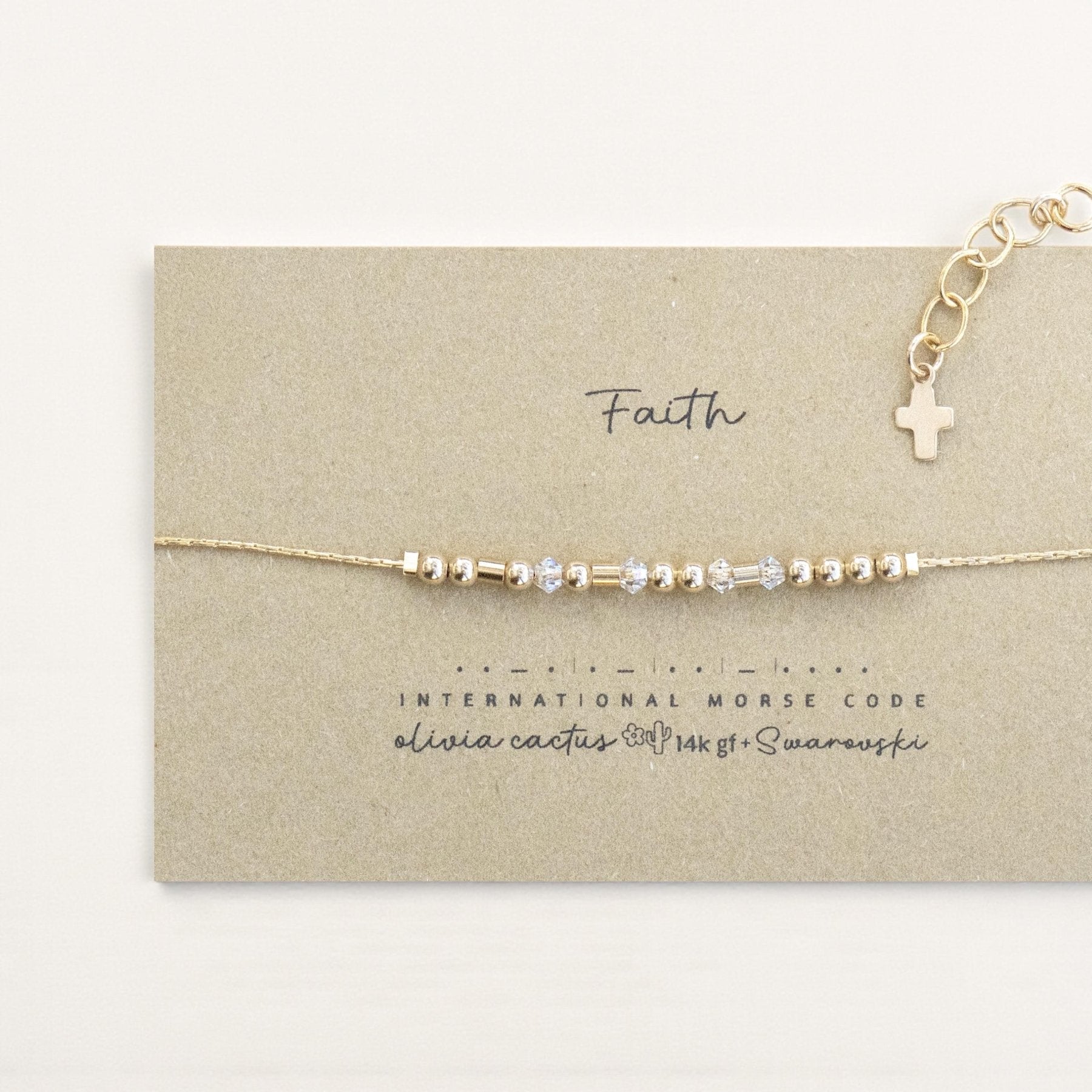 Faith Morse Code Bracelet on Chain - Dainty 14K Gold & Silver Jewelry by Olivia Cactus