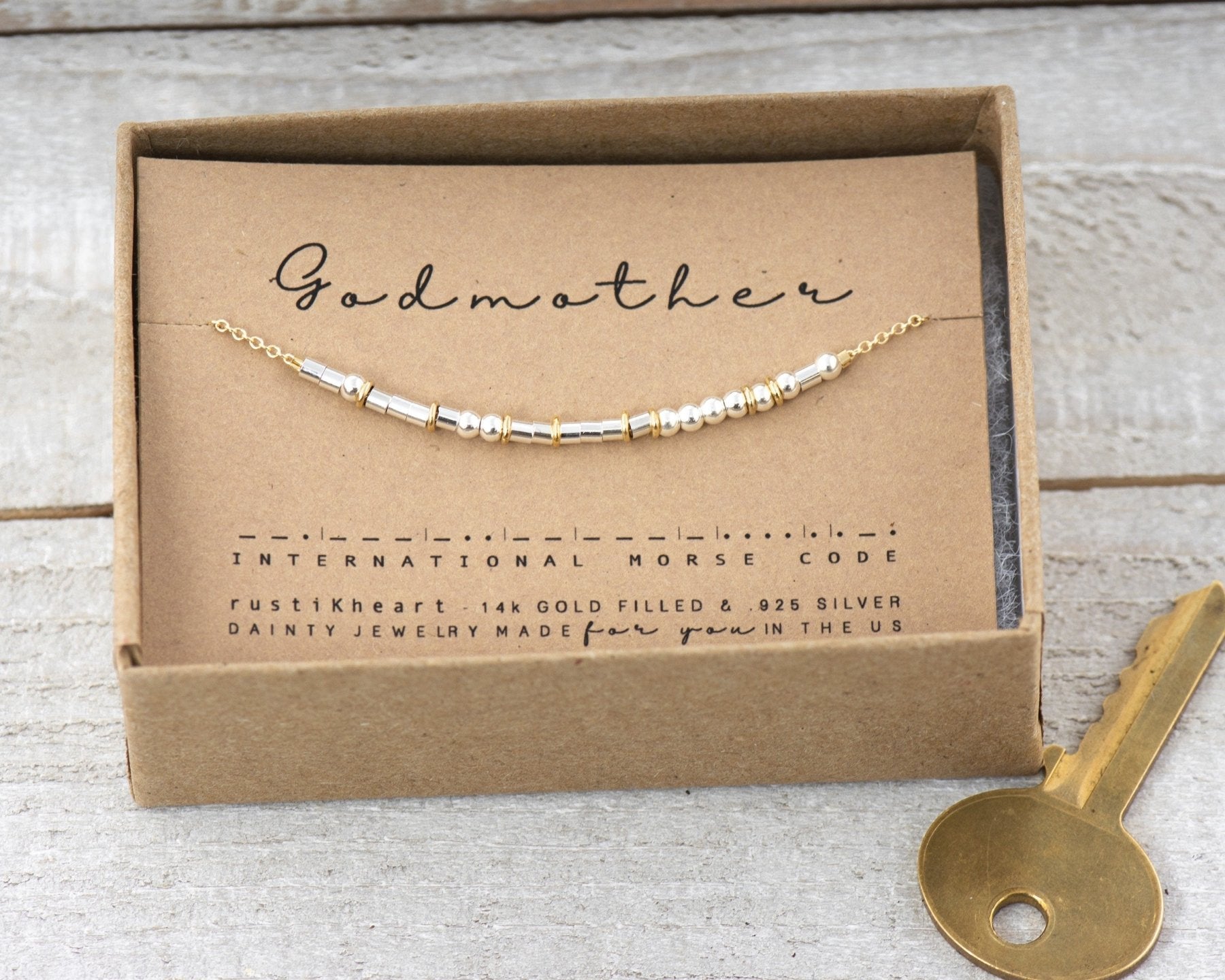 Godmother Morse Code Bracelet - Dainty 14K Gold & Silver Jewelry by Olivia Cactus