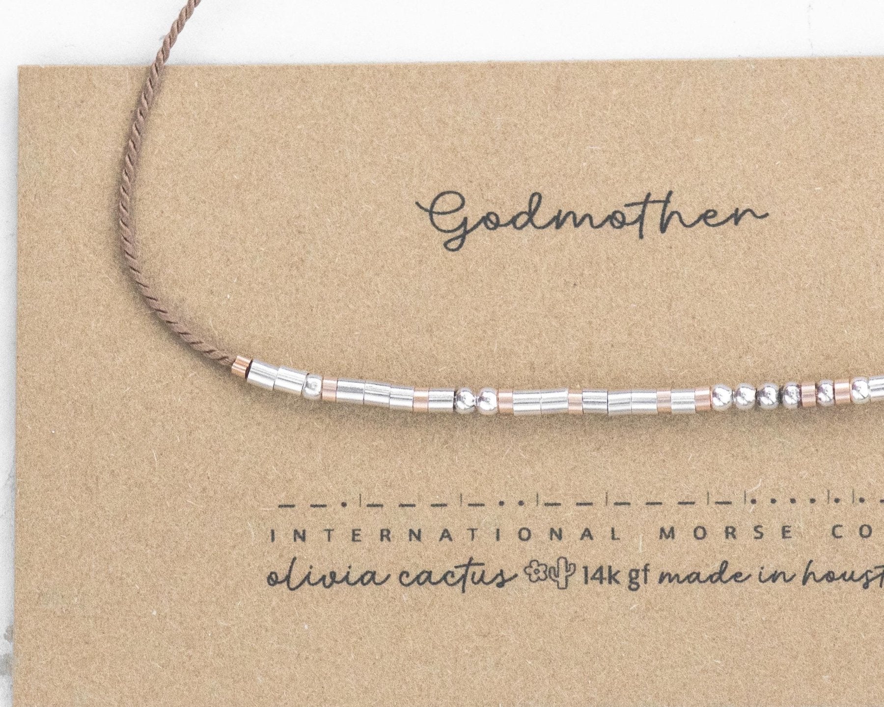 Godmother Morse Code Bracelet - Dainty 14K Gold & Silver Jewelry by Olivia Cactus