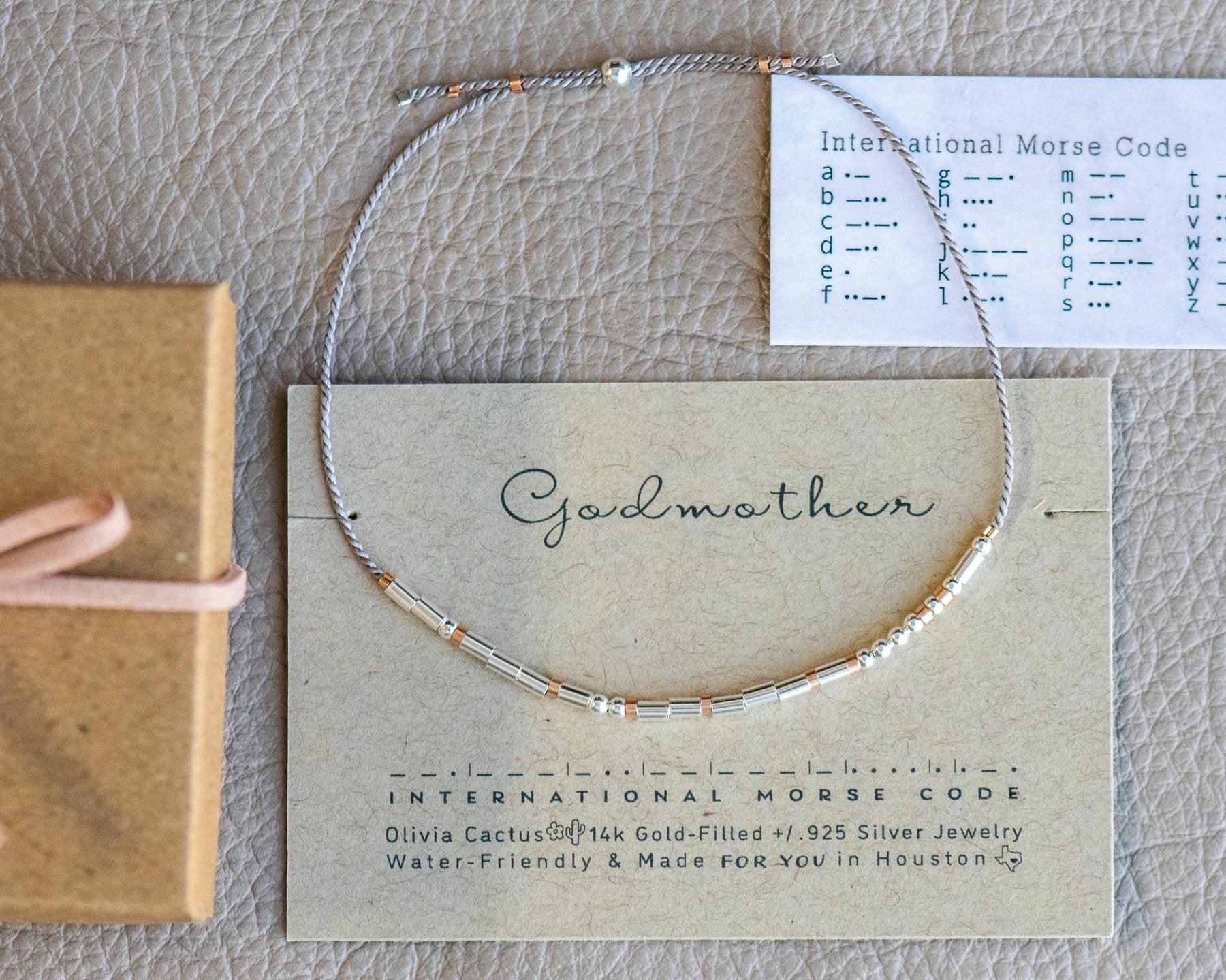 Godmother Morse Code Bracelet - Dainty 14K Gold & Silver Jewelry by Olivia Cactus