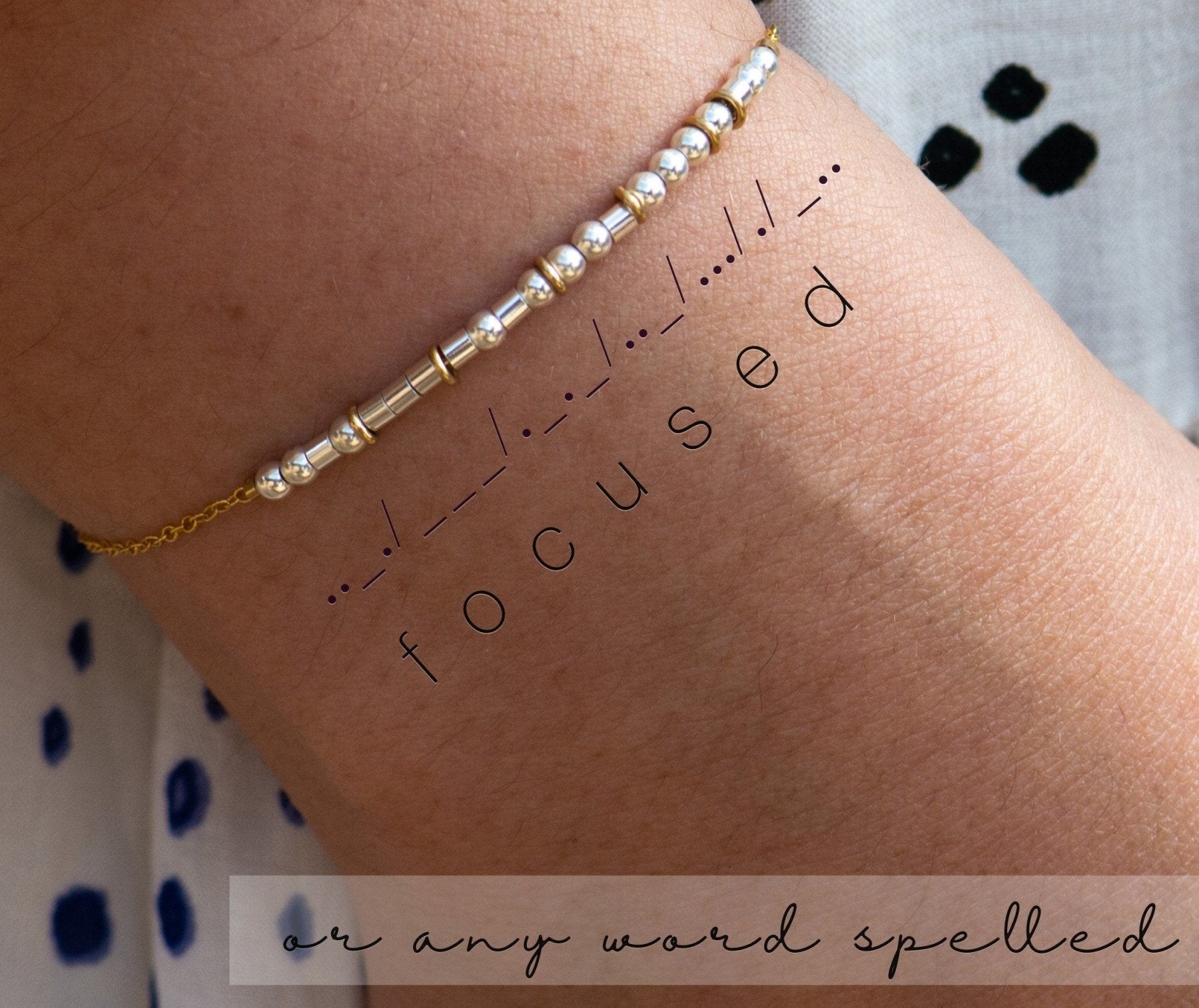 Godmother Morse Code Bracelet - Dainty 14K Gold & Silver Jewelry by Olivia Cactus