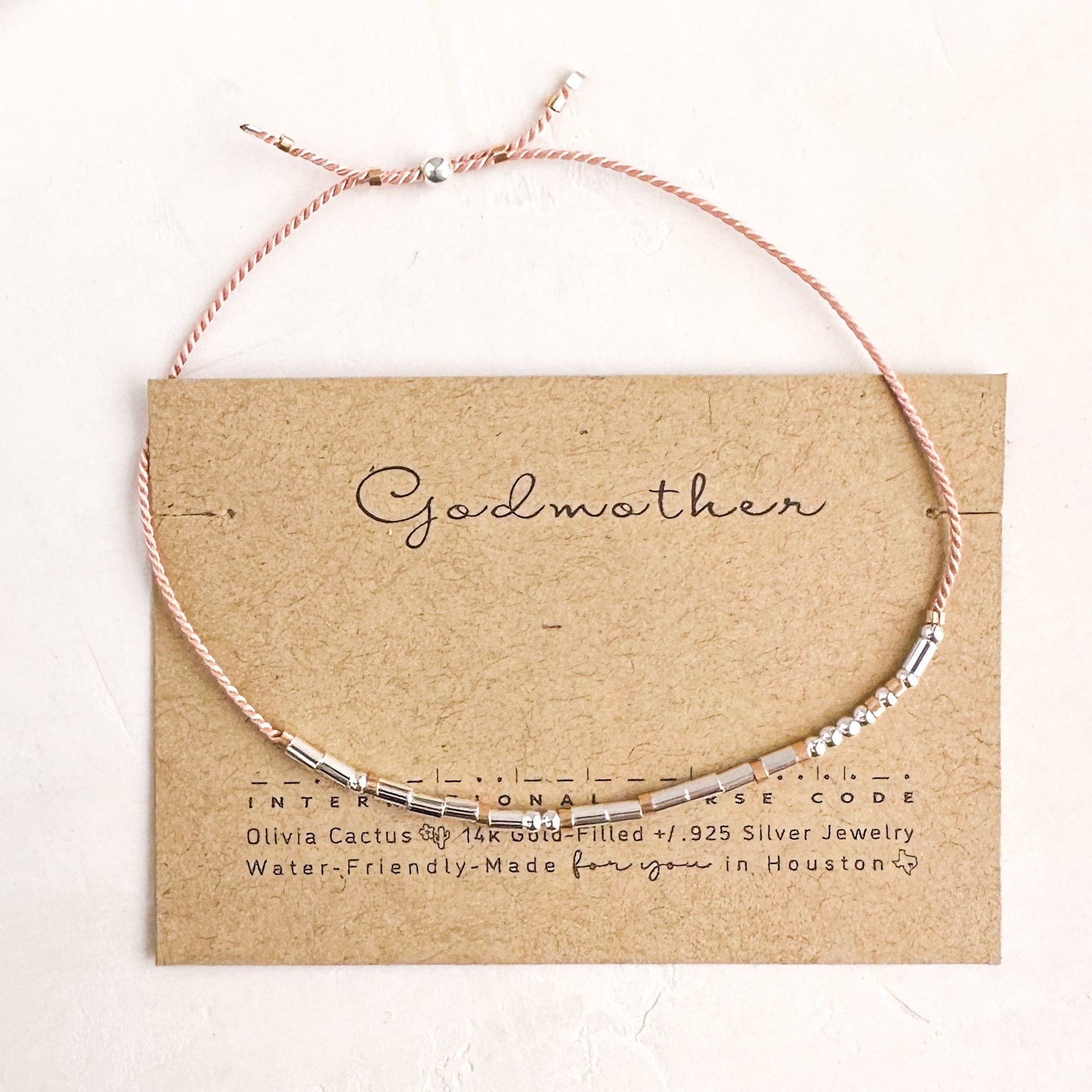 Godmother Morse Code Bracelet - Dainty 14K Gold & Silver Jewelry by Olivia Cactus