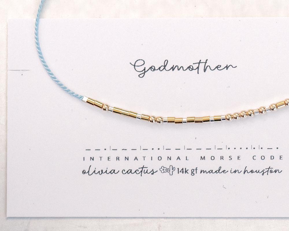 Godmother Morse Code Bracelet - Dainty 14K Gold & Silver Jewelry by Olivia Cactus