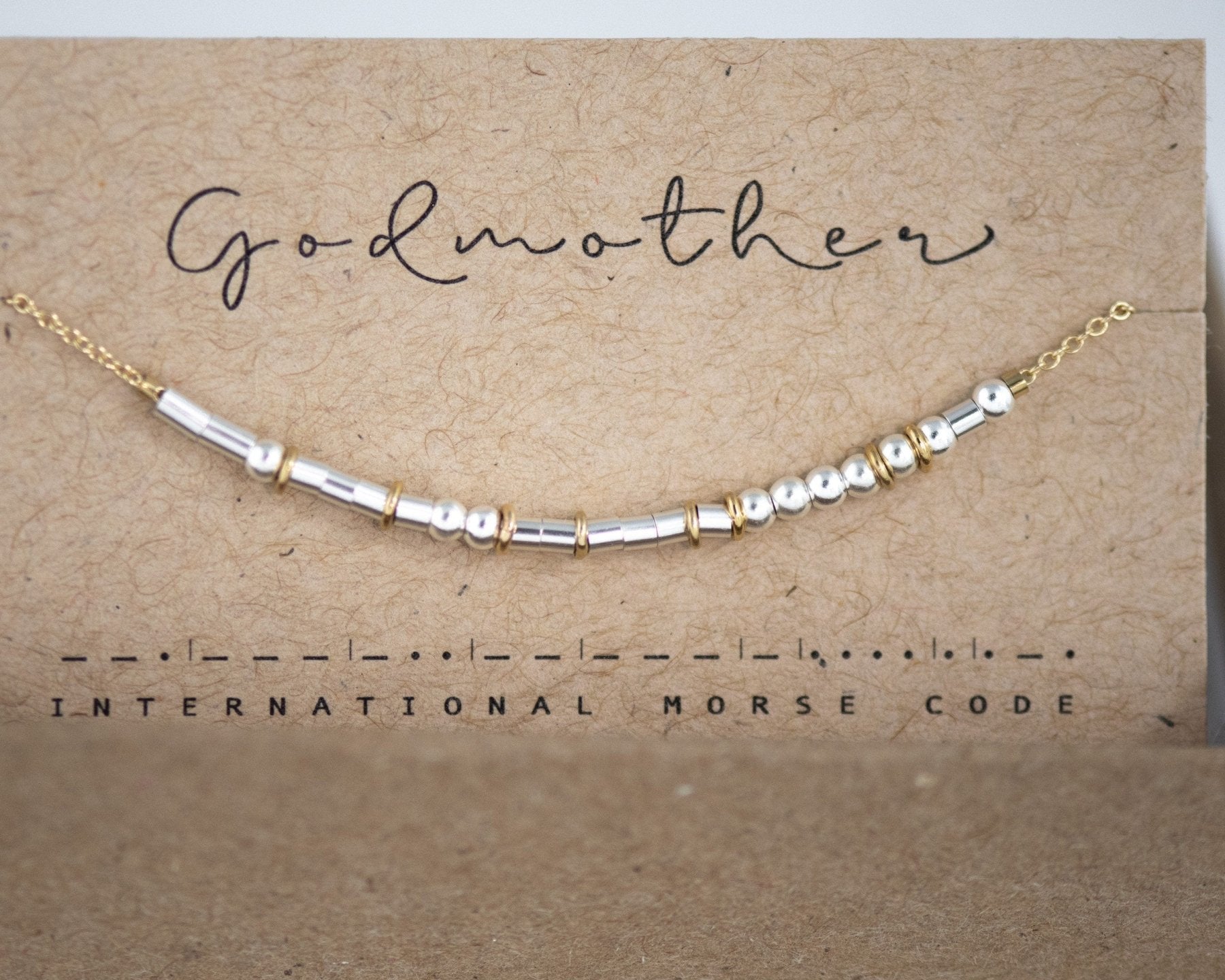 Godmother Morse Code Bracelet - Dainty 14K Gold & Silver Jewelry by Olivia Cactus