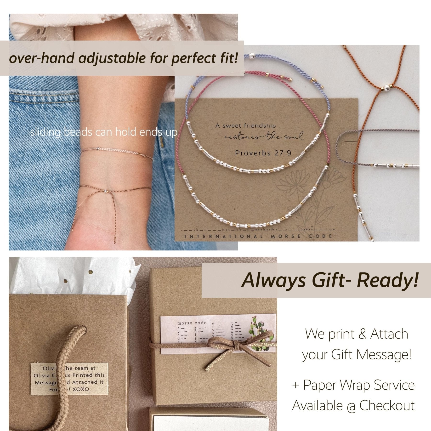 Godmother Morse Code Bracelet - Dainty 14K Gold & Silver Jewelry by Olivia Cactus