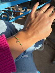 Gold Cross Bracelet with Bright Pink Accents - Dainty 14K Gold & Silver Jewelry by Olivia Cactus