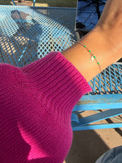 Gold Cross Bracelet with Green Accents - Dainty 14K Gold & Silver Jewelry by Olivia Cactus