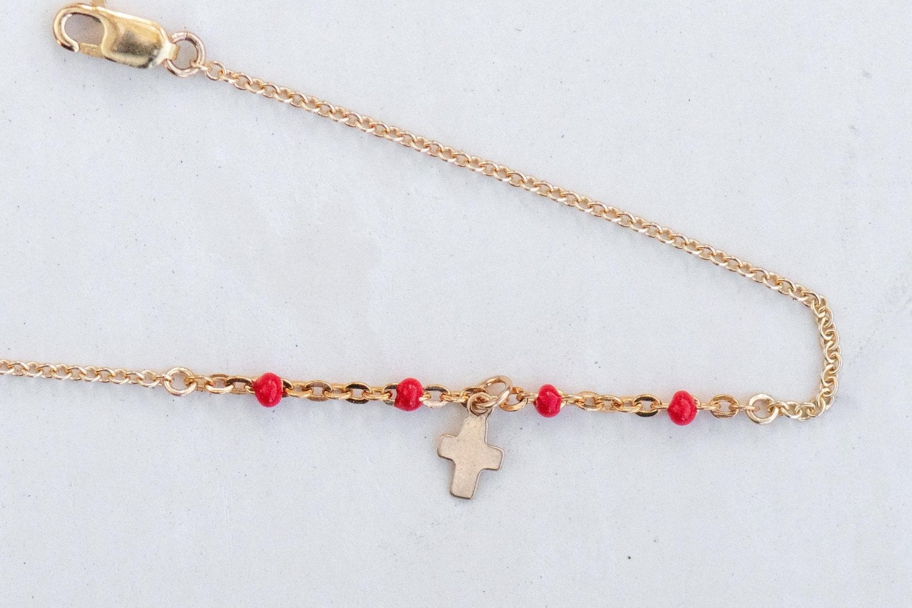 Gold Cross on Chain, Pink Accents - Dainty 14K Gold & Silver Jewelry by Olivia Cactus