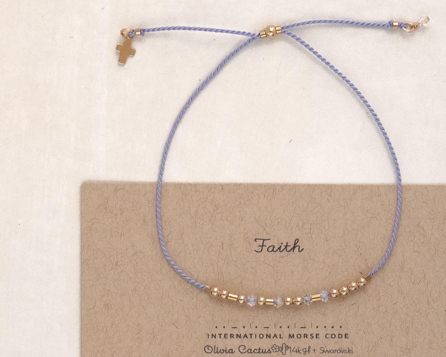 Gold + Crystals Morse Code Bracelet + Cross Charm - Dainty 14K Gold & Silver Jewelry by Olivia Cactus