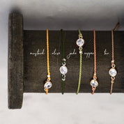 Gold Diamond Cut CZ on Silk Cord Bracelet - Dainty 14K Gold & Silver Jewelry by Olivia Cactus